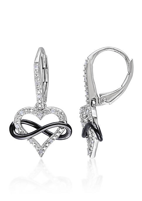 Diamond Heart Infinity Earrings in Sterling Silver
