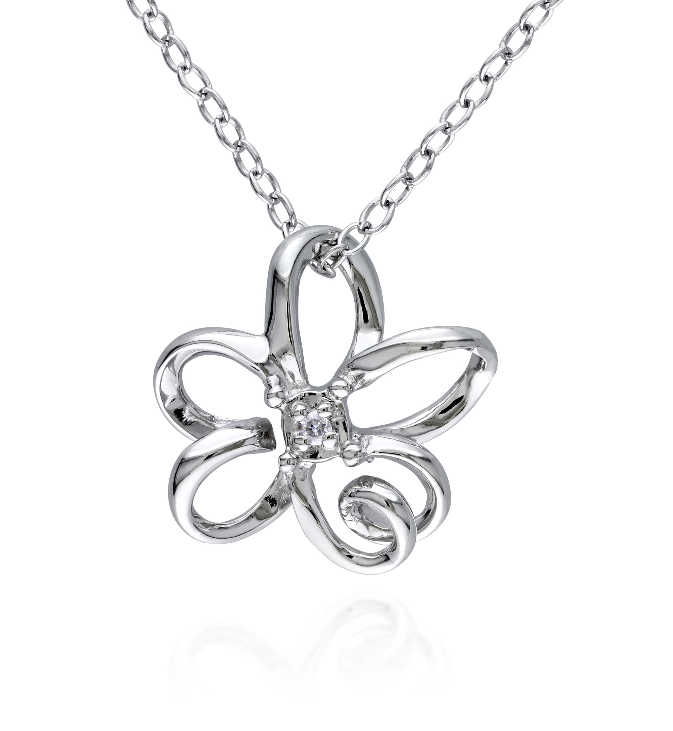 Diamond Flower Pendant in Sterling Silver