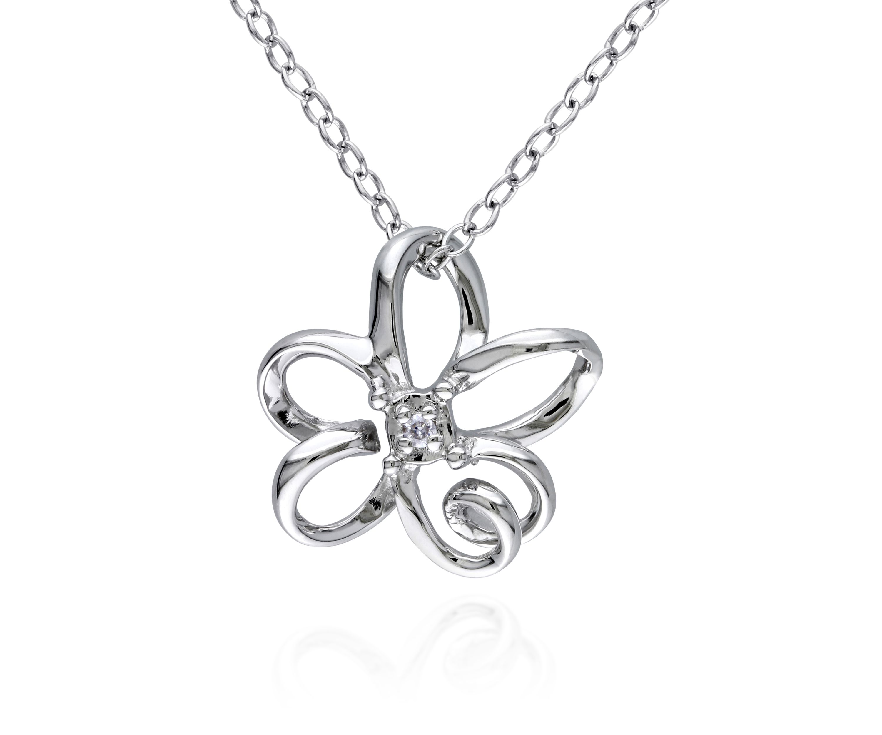 Diamond Flower Pendant in Sterling Silver