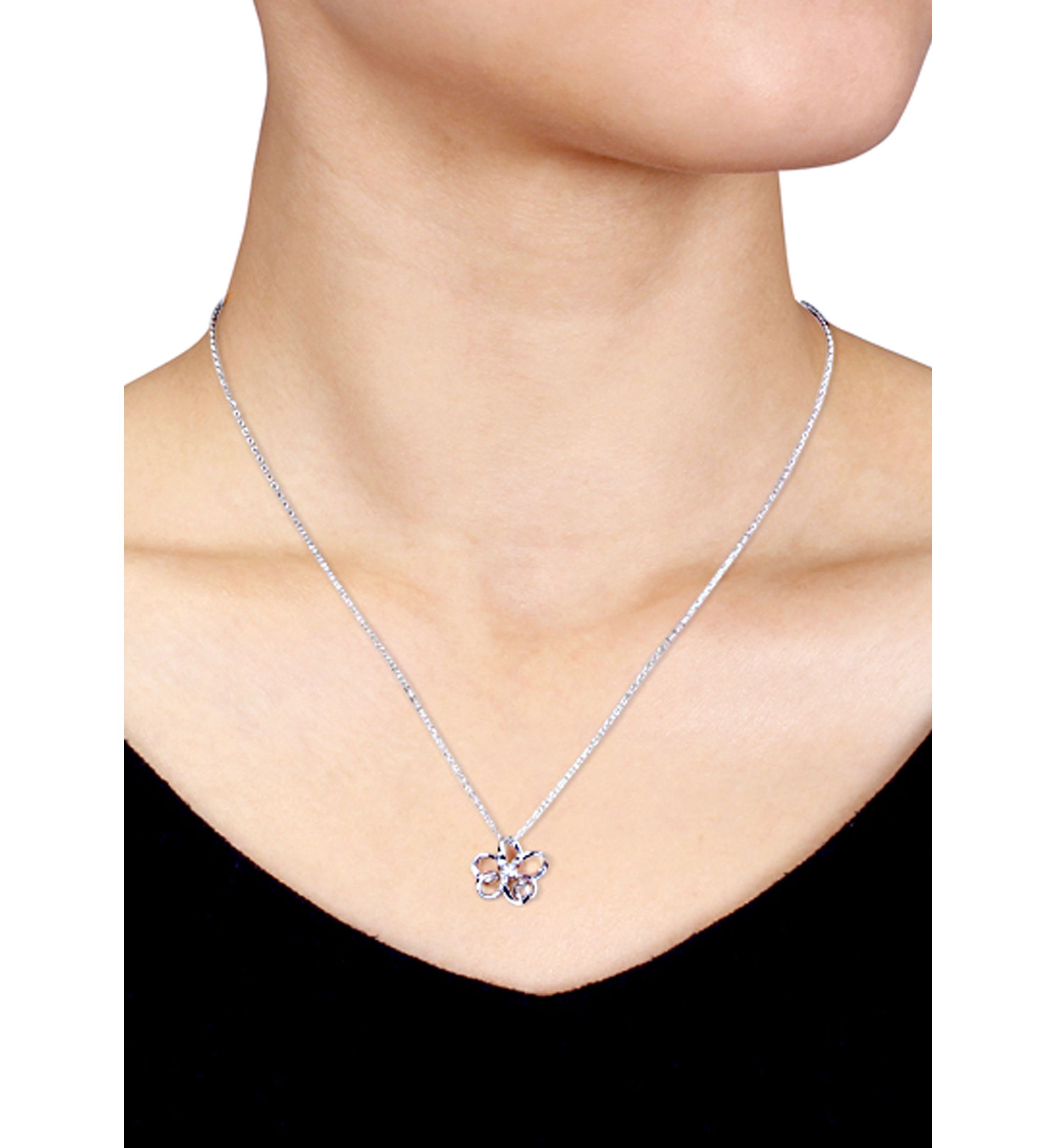 Diamond Flower Pendant in Sterling Silver