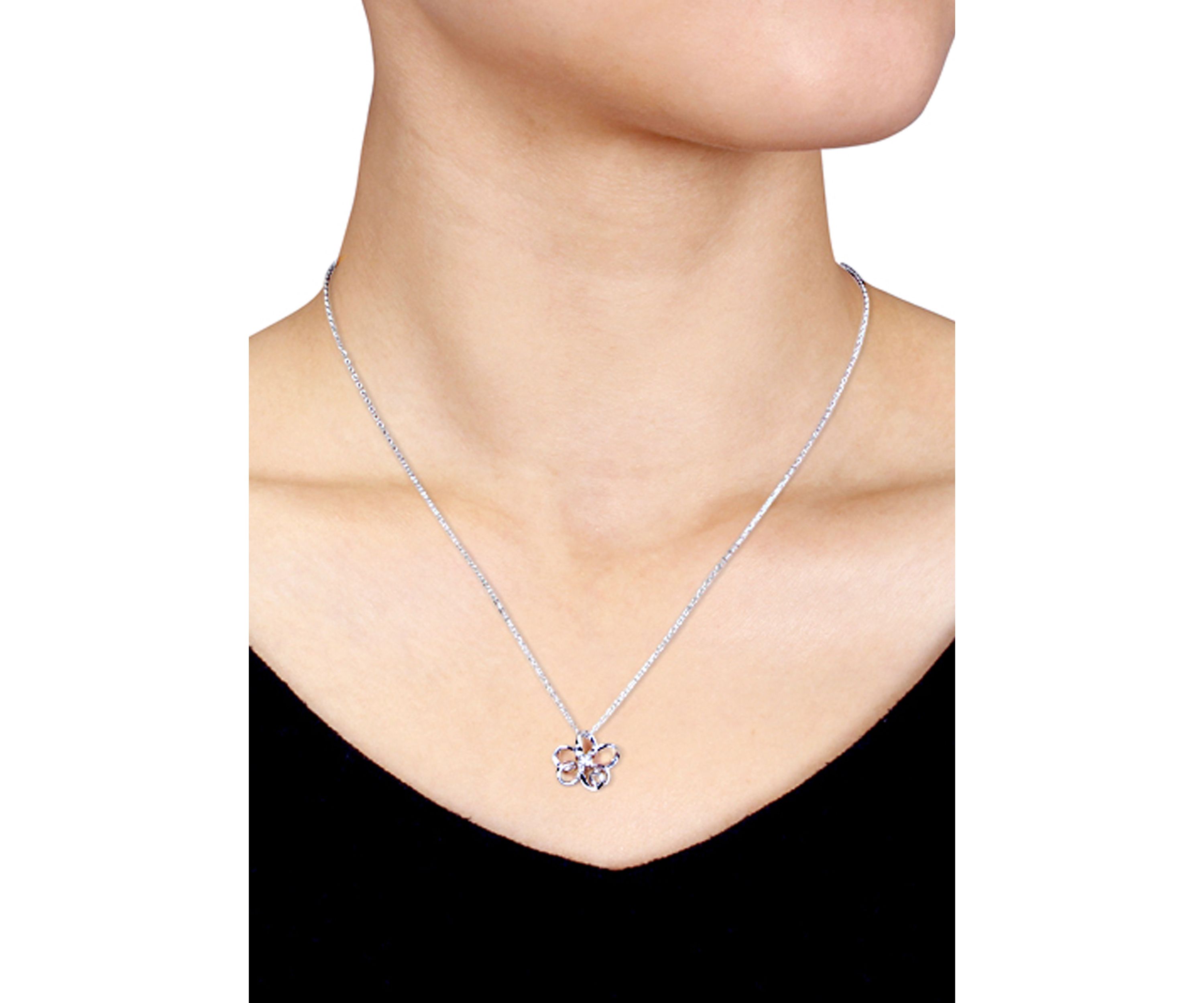 Diamond Flower Pendant in Sterling Silver