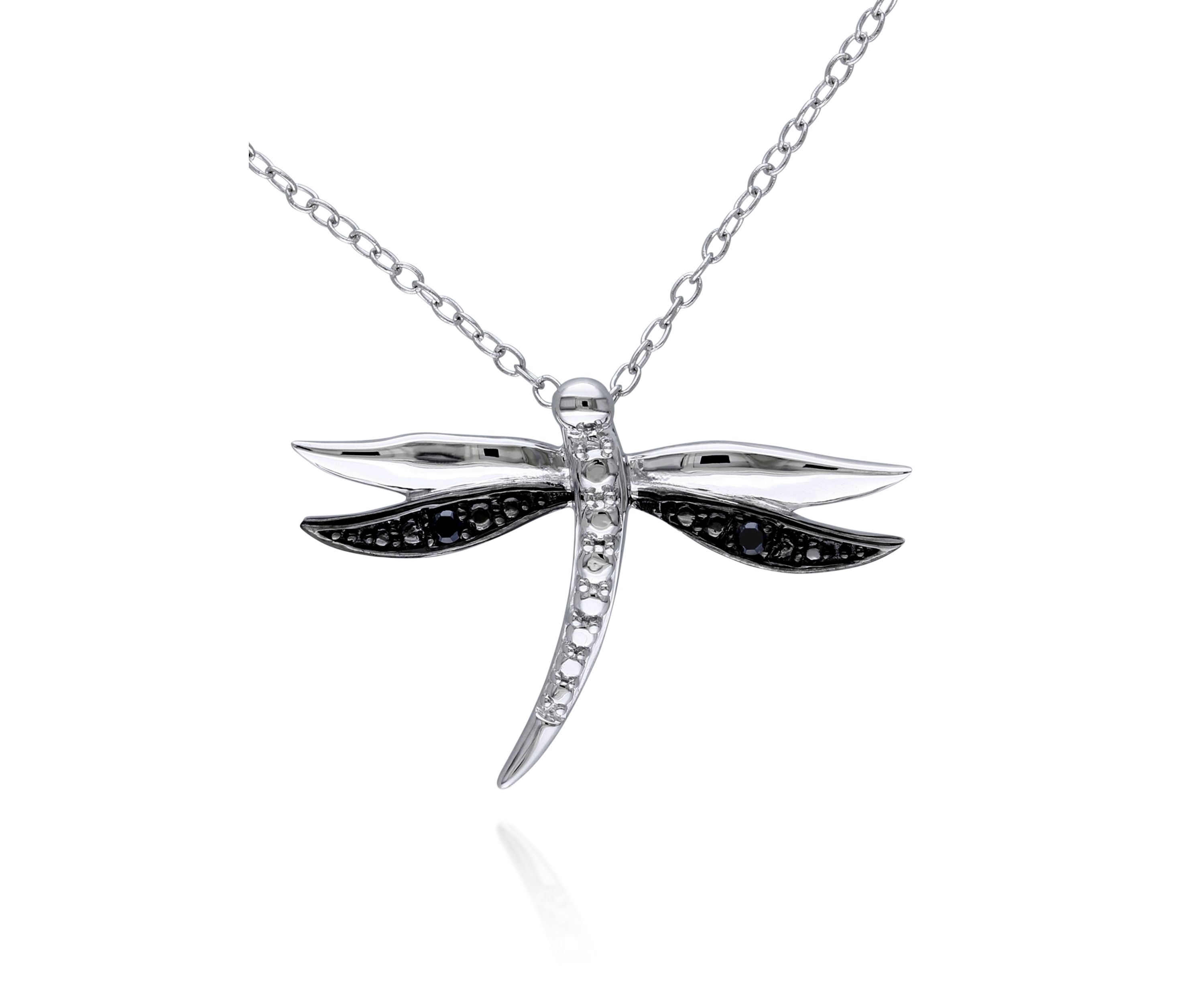Black Diamond Dragonfly Pendant in Sterling Silver