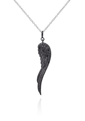 Belk & Co Black Diamond Angel Wing Pendant in Sterling Silver