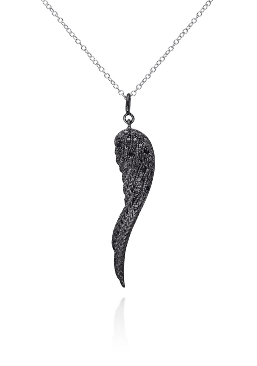 Black Diamond Angel Wing Pendant in Sterling Silver