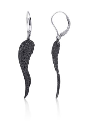 Belk & Co Black Diamond Accent Leverback Wing Earrings in Sterling Silver with Black Rhodium, White
