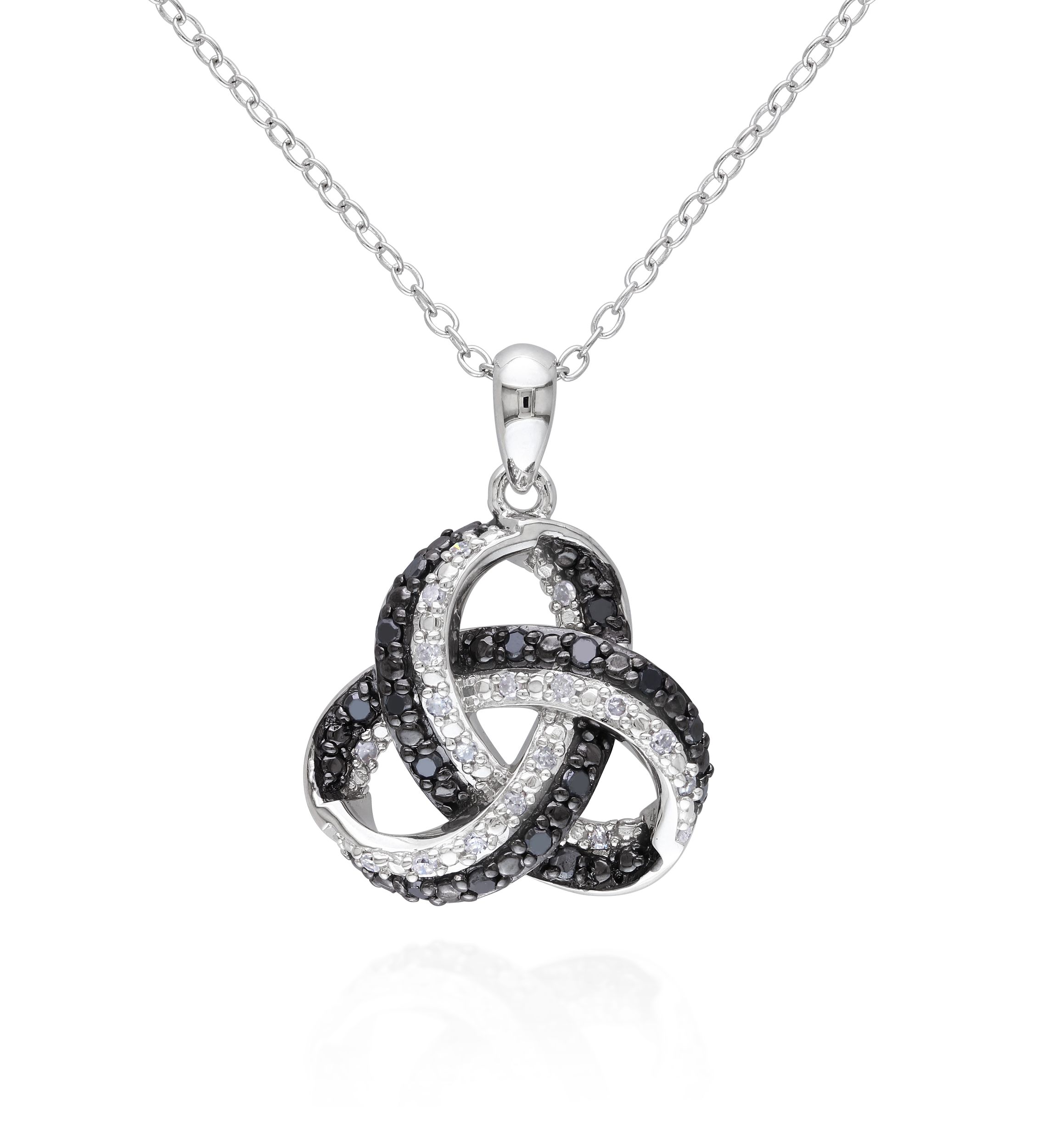 Black and White Diamond Twist Pendant in Sterling Silver
