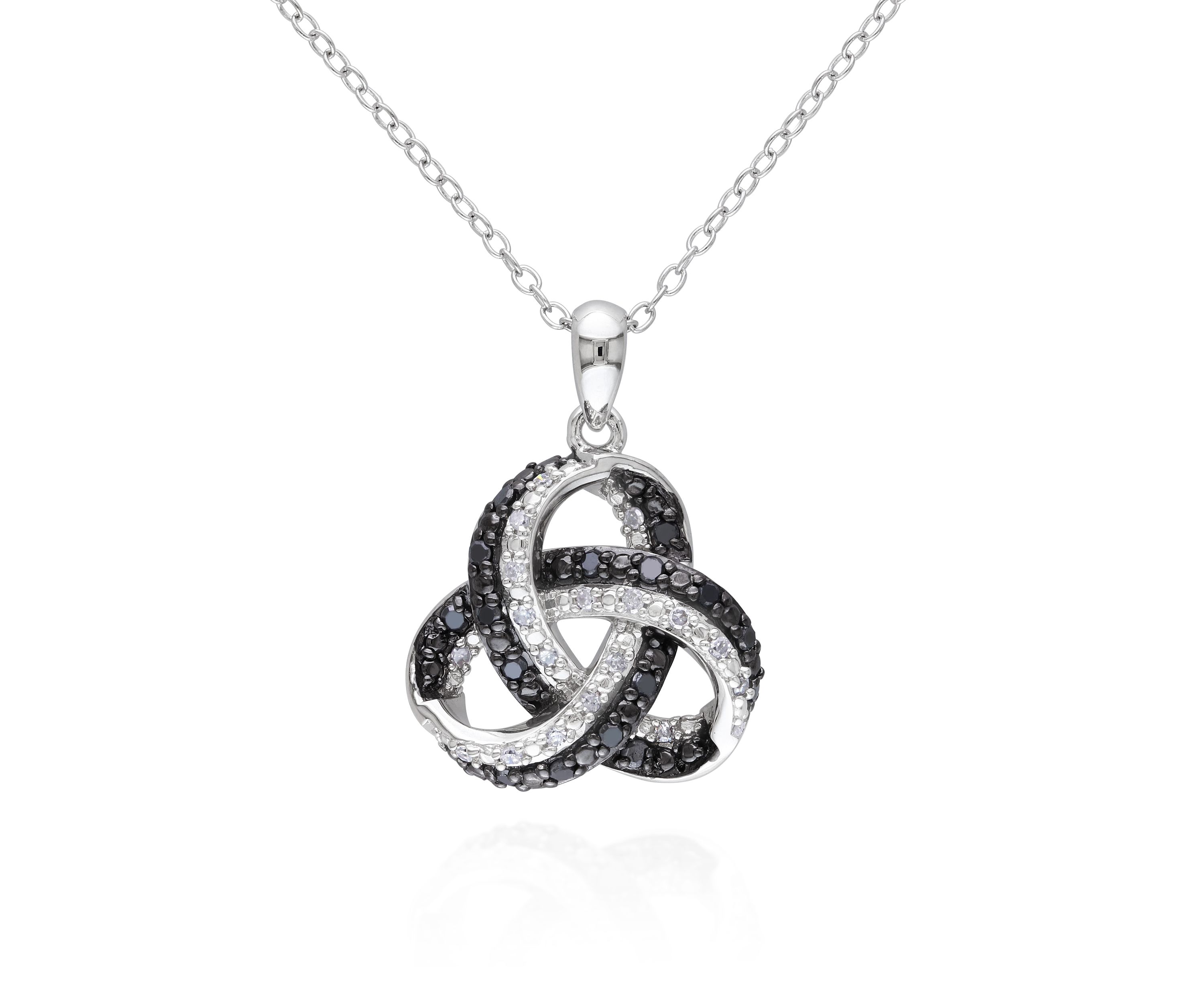Black and White Diamond Twist Pendant in Sterling Silver