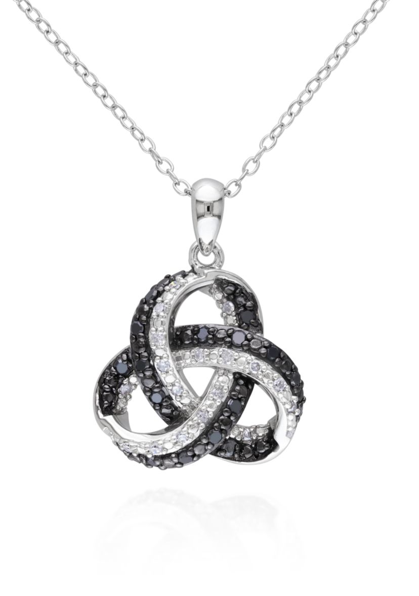 Black and White Diamond Twist Pendant in Sterling Silver