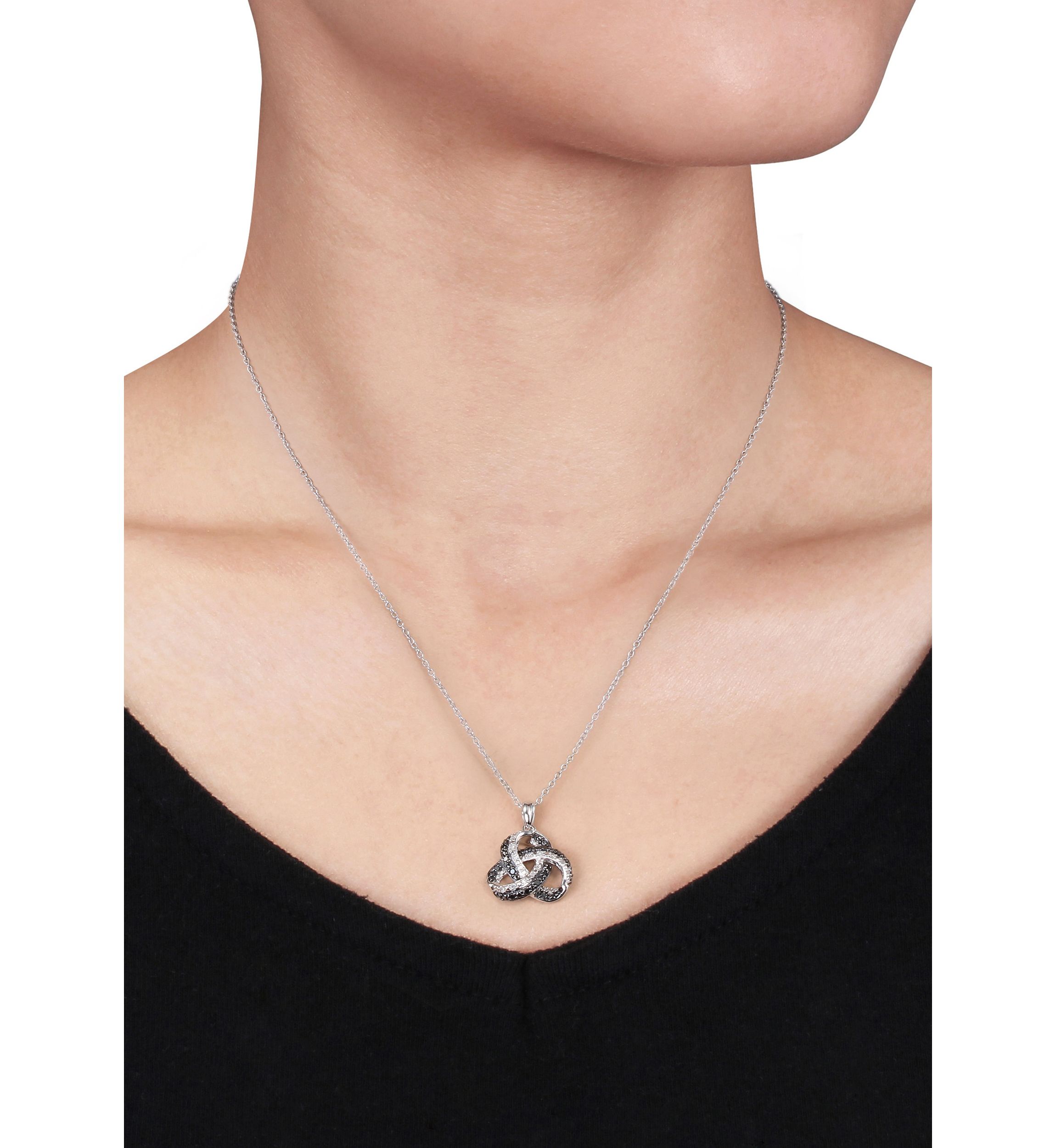 Black and White Diamond Twist Pendant in Sterling Silver