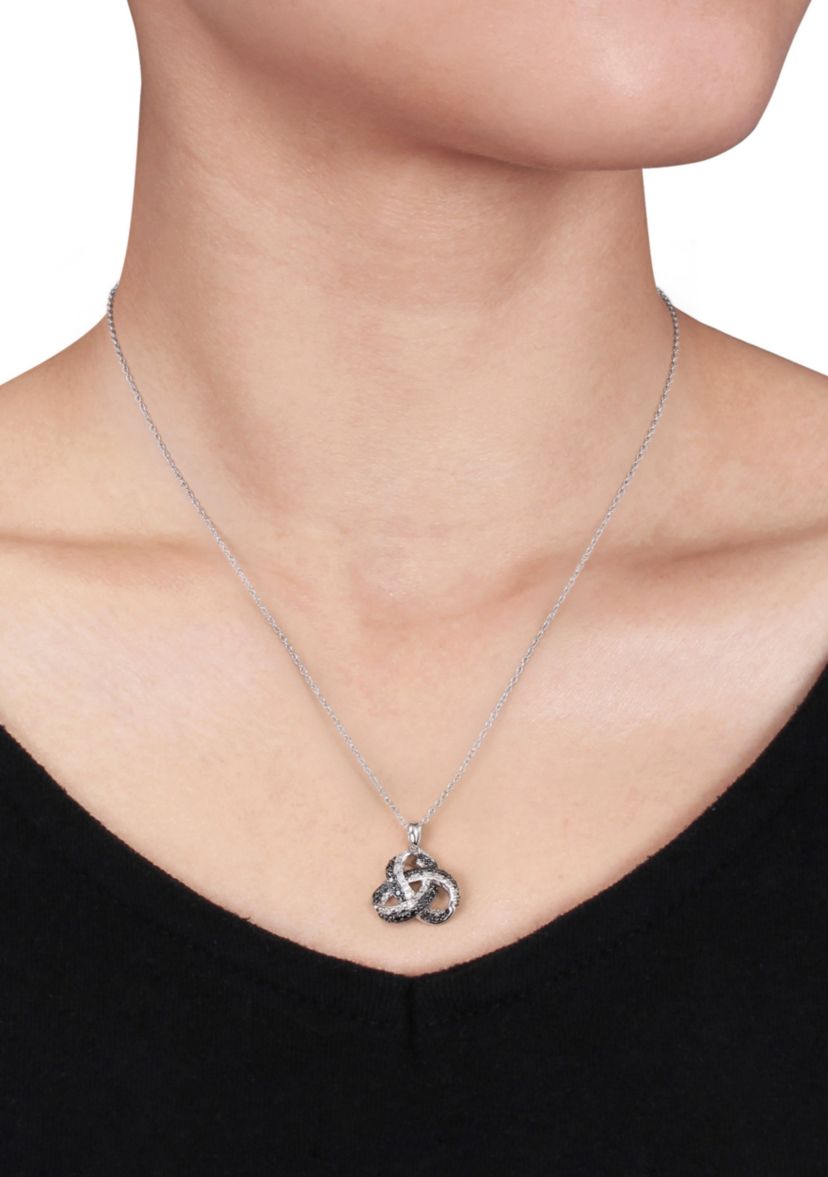 Black and White Diamond Twist Pendant in Sterling Silver