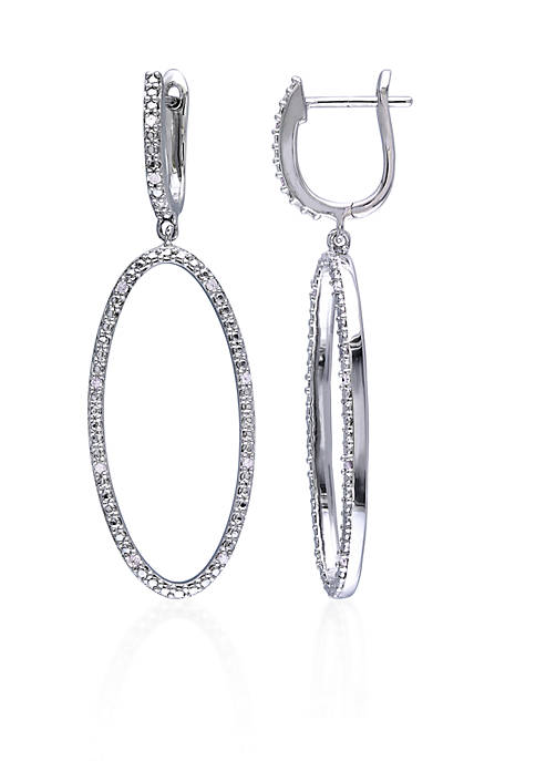 Diamond Oval Earrings in Sterling Silver