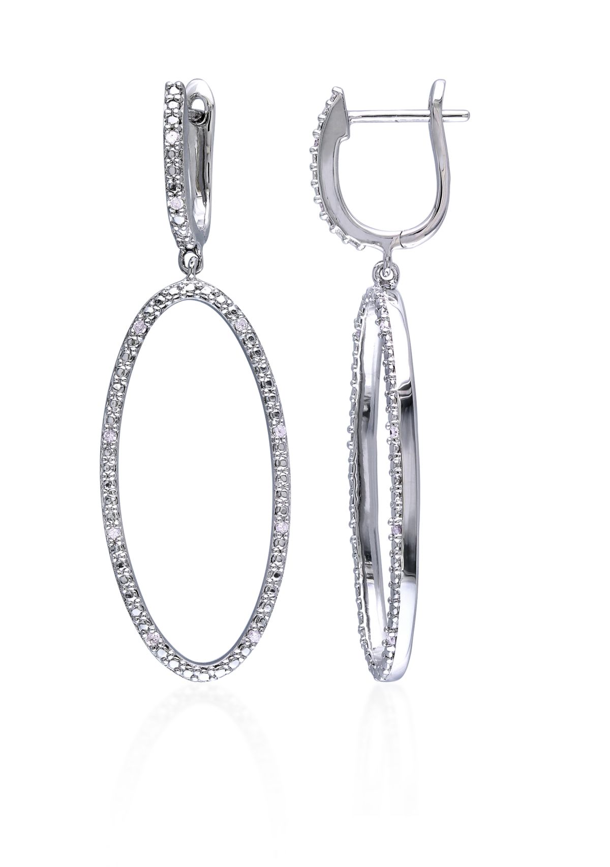 Diamond Oval Earrings in Sterling Silver