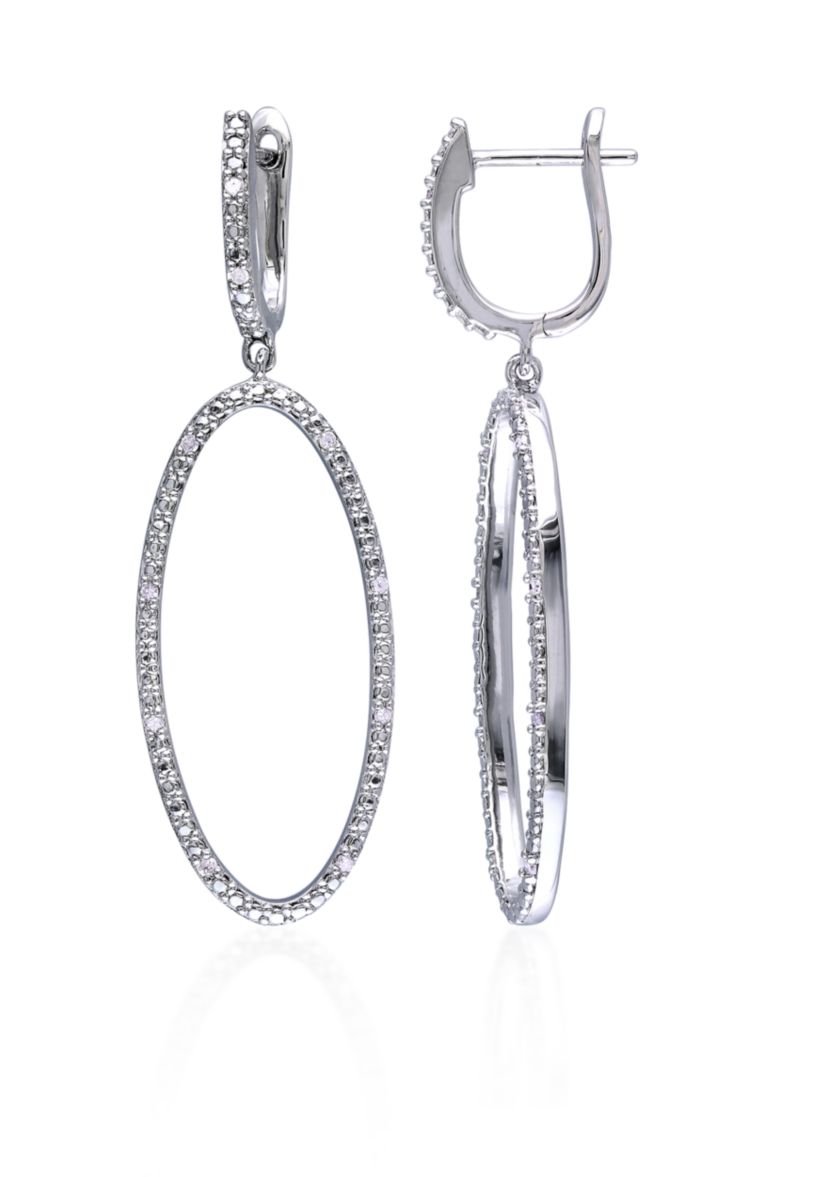 Diamond Oval Earrings in Sterling Silver