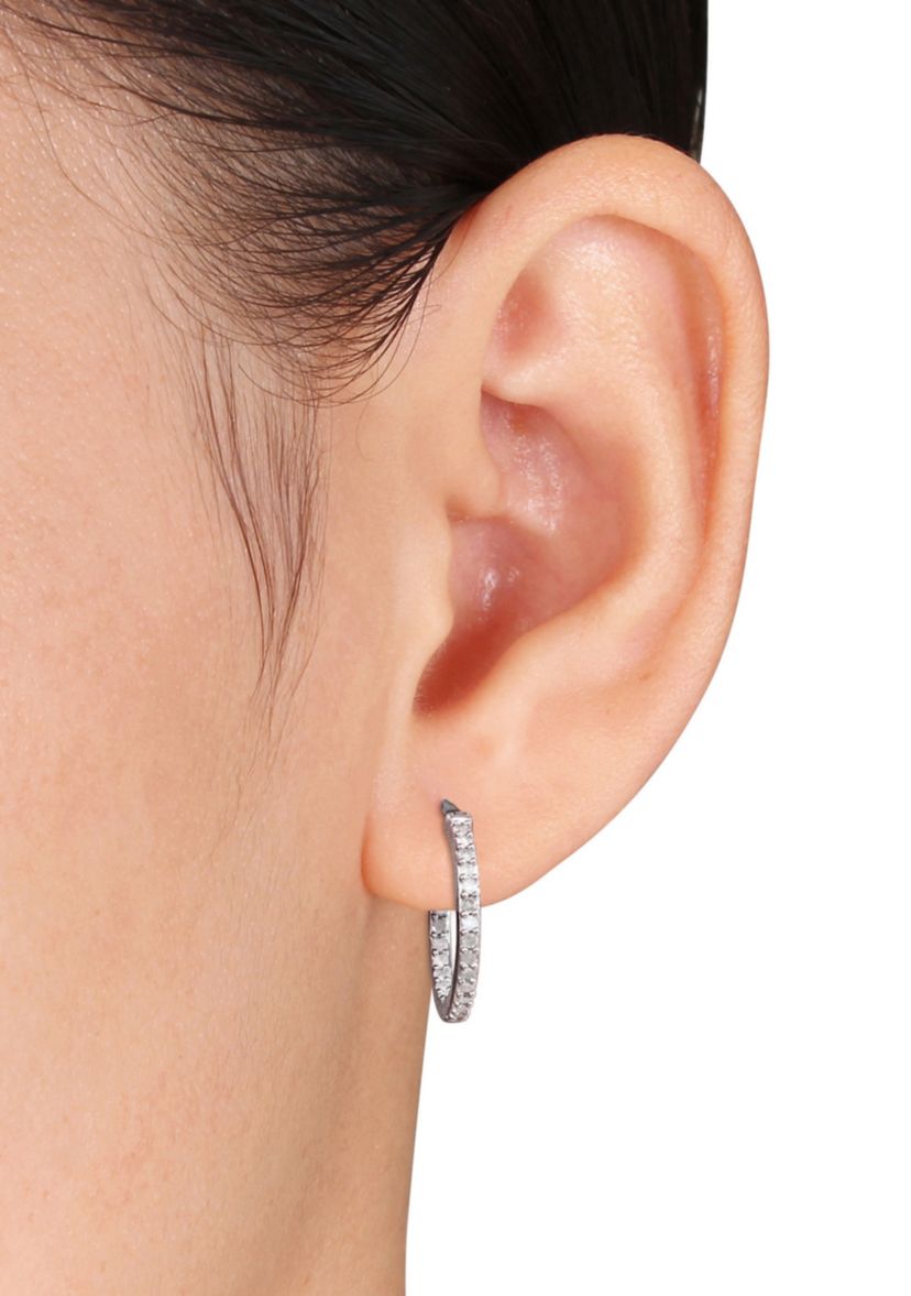 Diamond Hoop Earrings in Sterling Silver