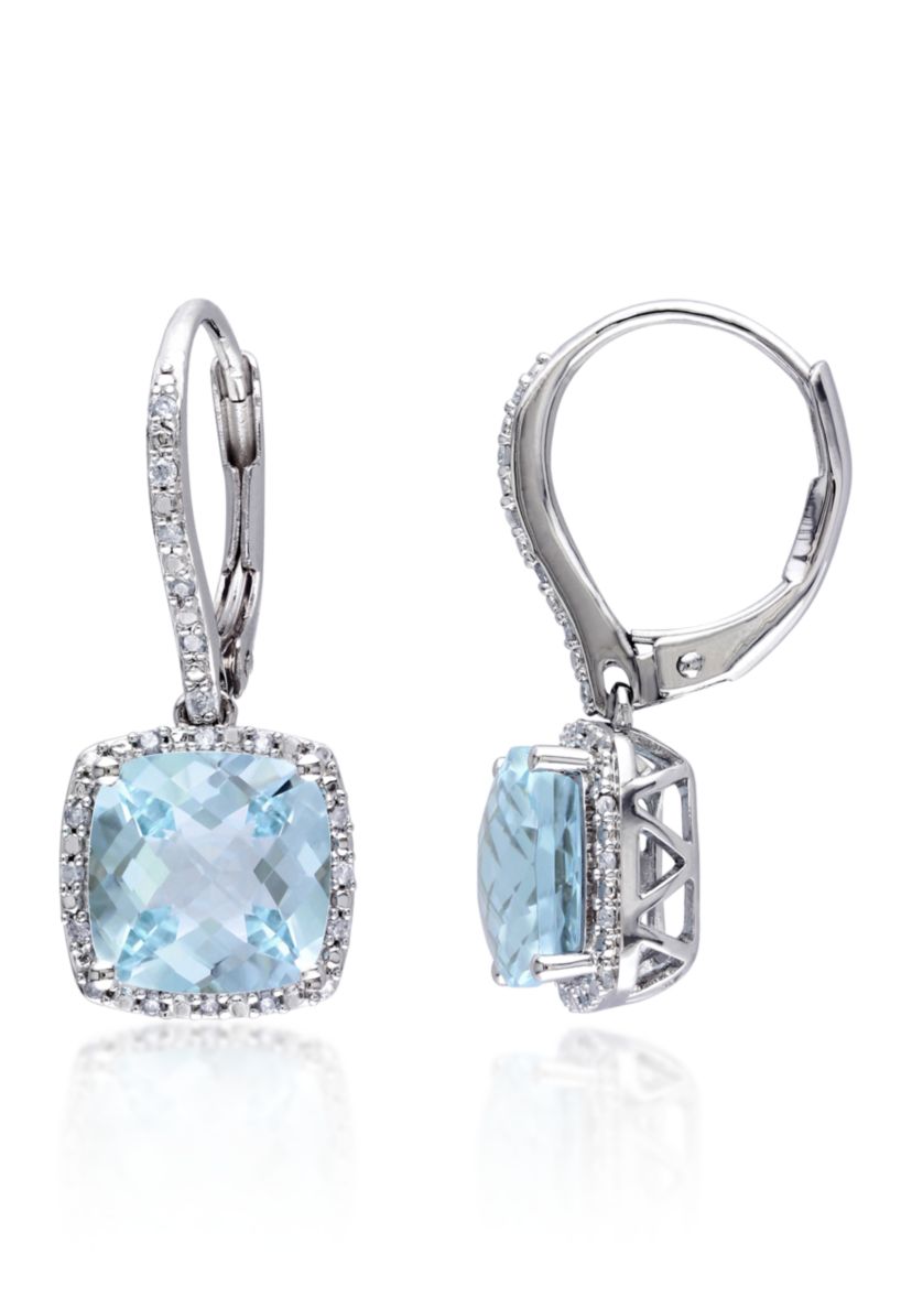 Sterling Silver Blue Topaz and Diamond Earrings