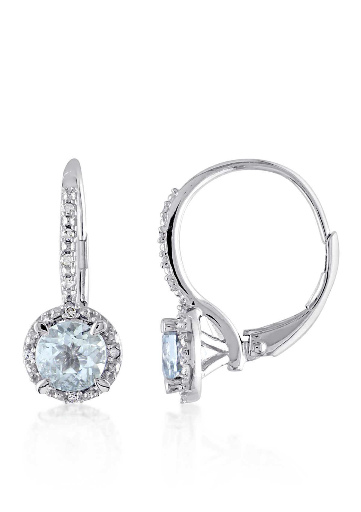 Sterling Silver Aquamarine and Diamond Earrings