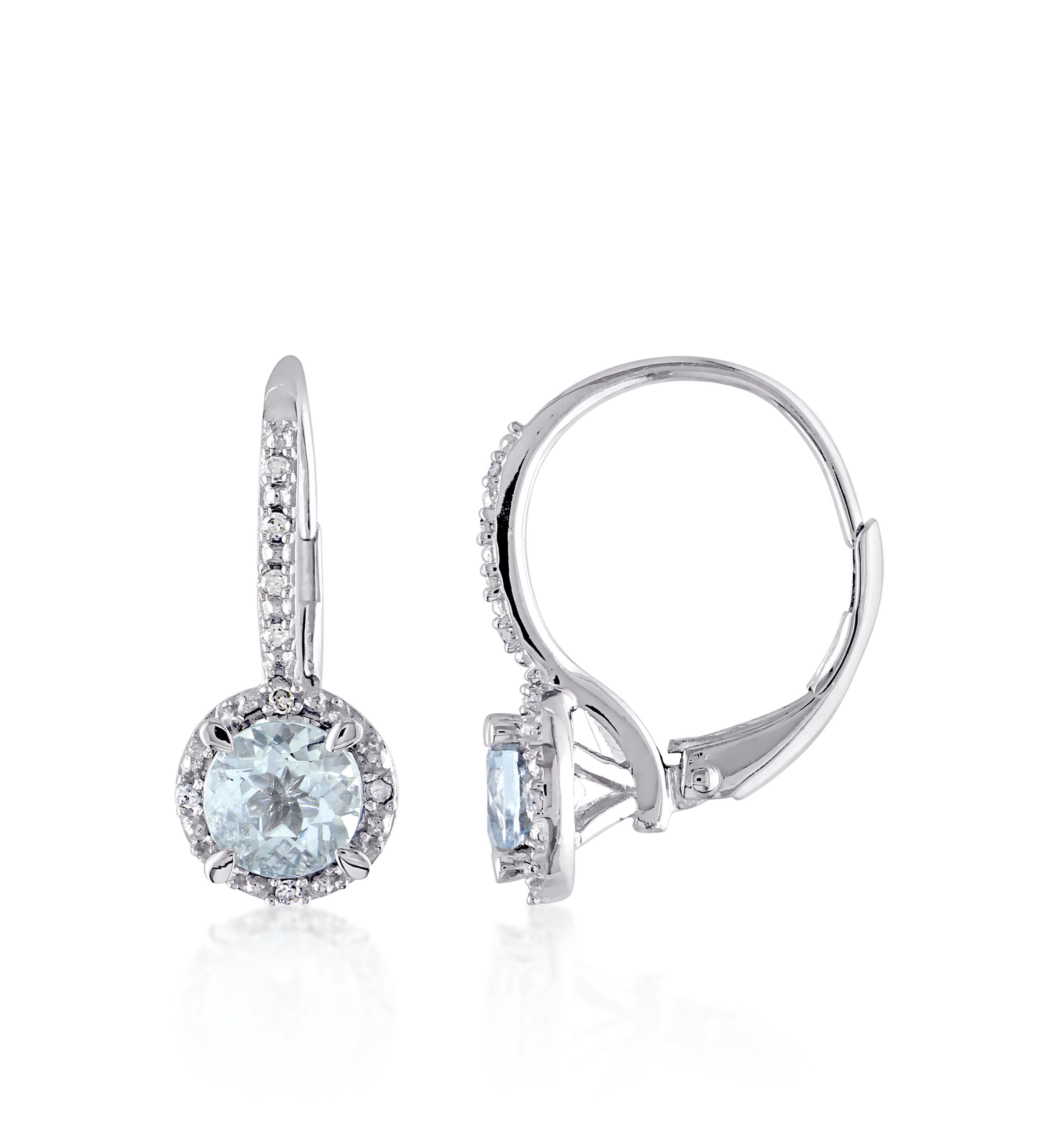 Sterling Silver Aquamarine and Diamond Earrings