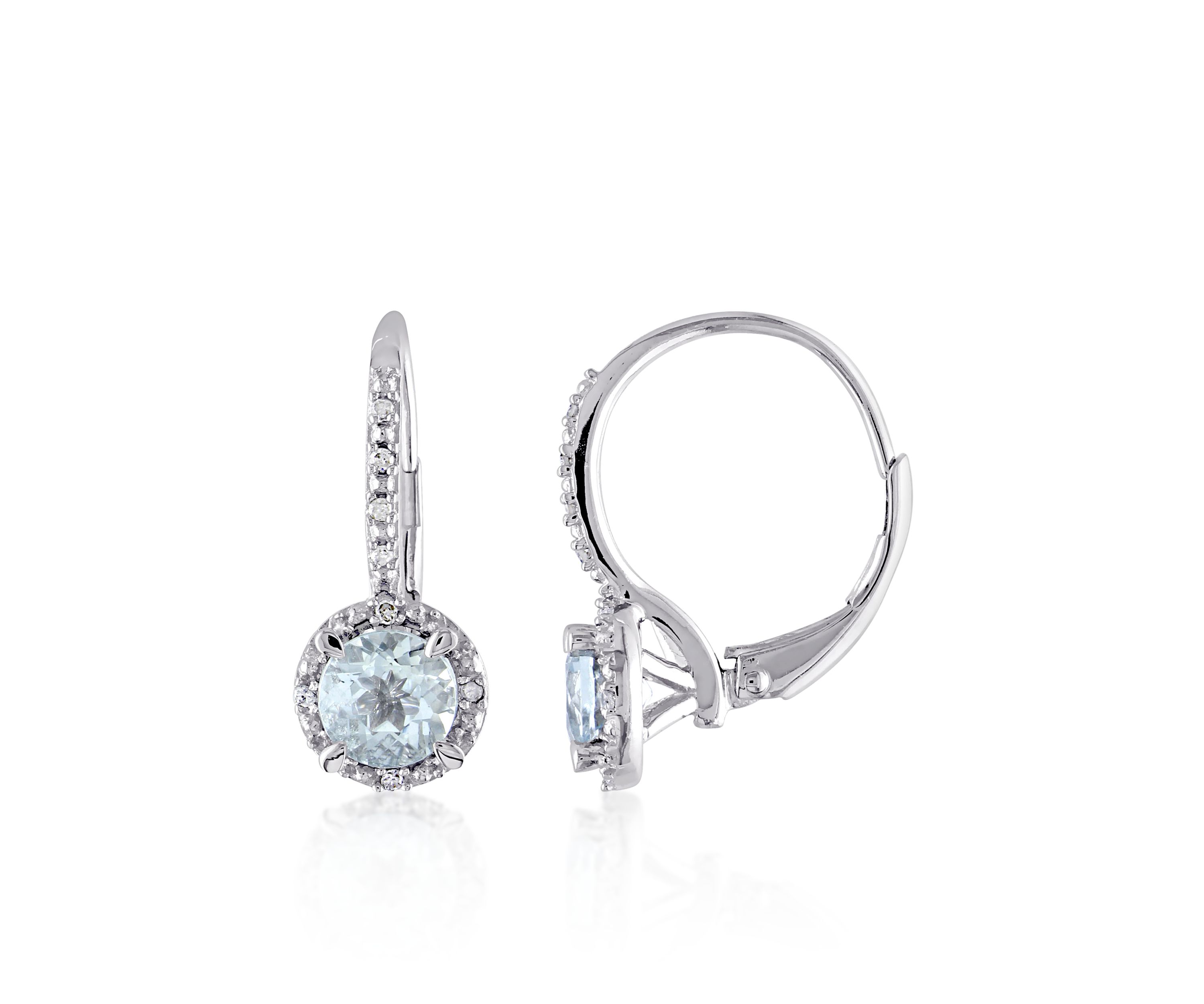 Sterling Silver Aquamarine and Diamond Earrings