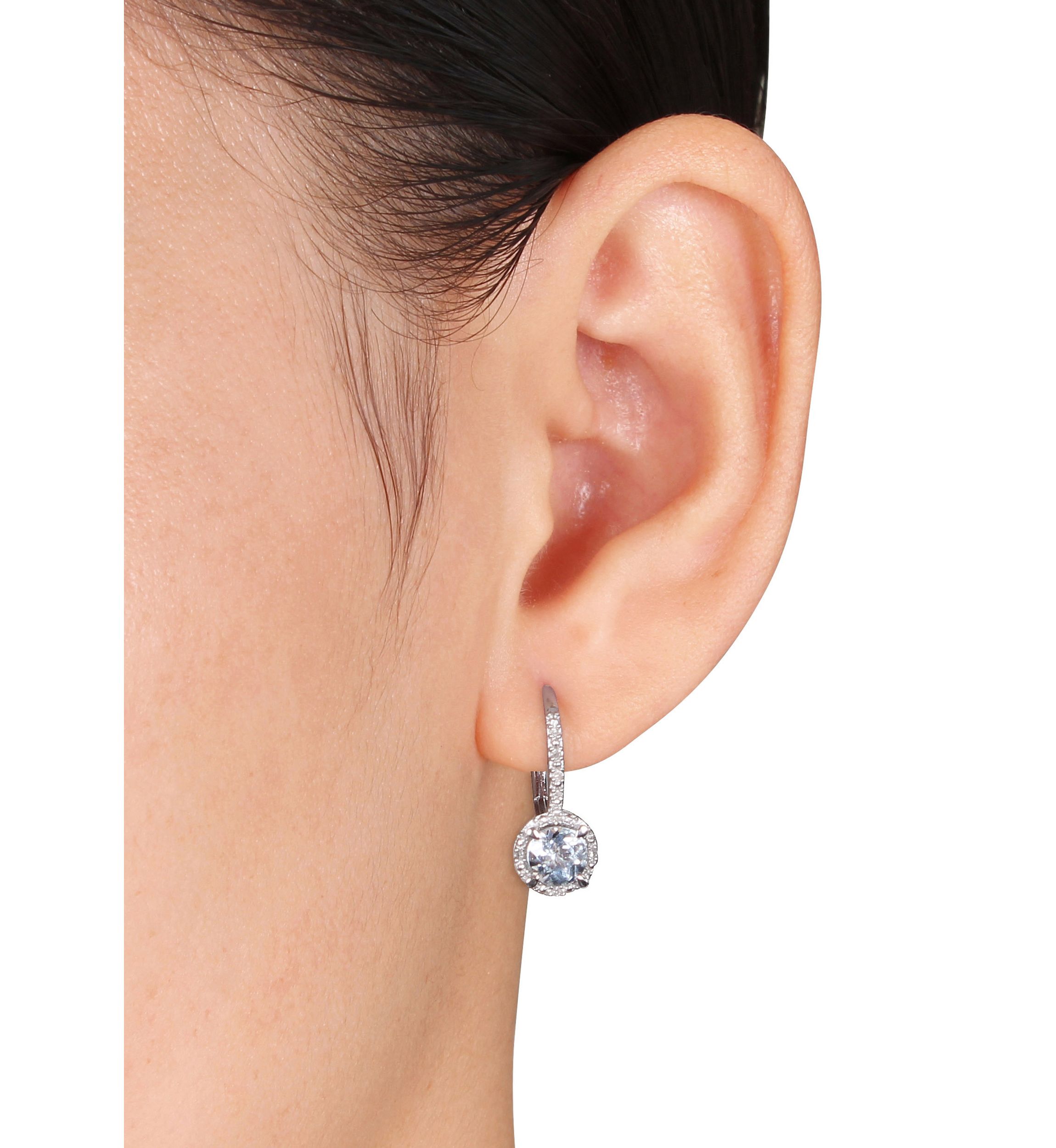 Sterling Silver Aquamarine and Diamond Earrings