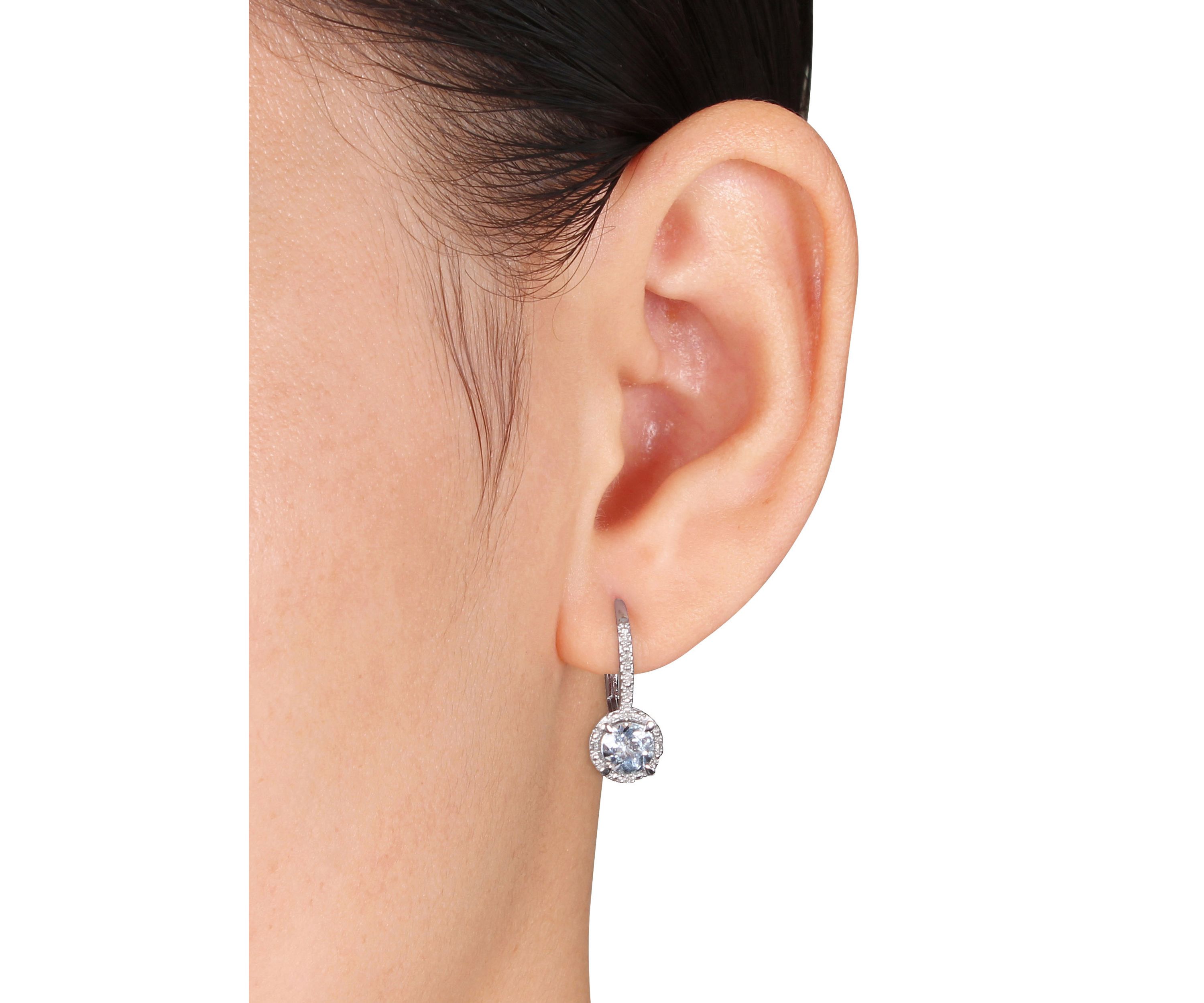 Sterling Silver Aquamarine and Diamond Earrings