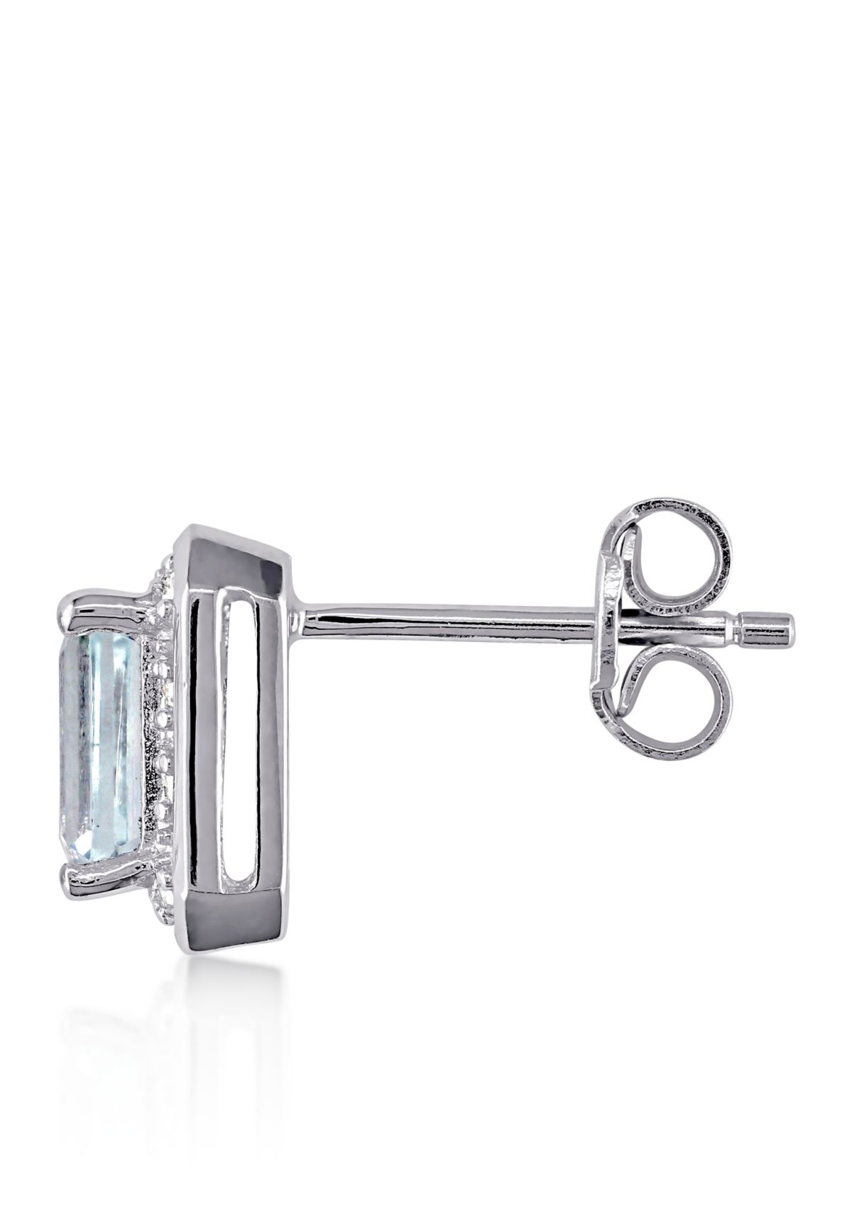 Sterling Silver Aquamarine and Diamond Stud Earrings