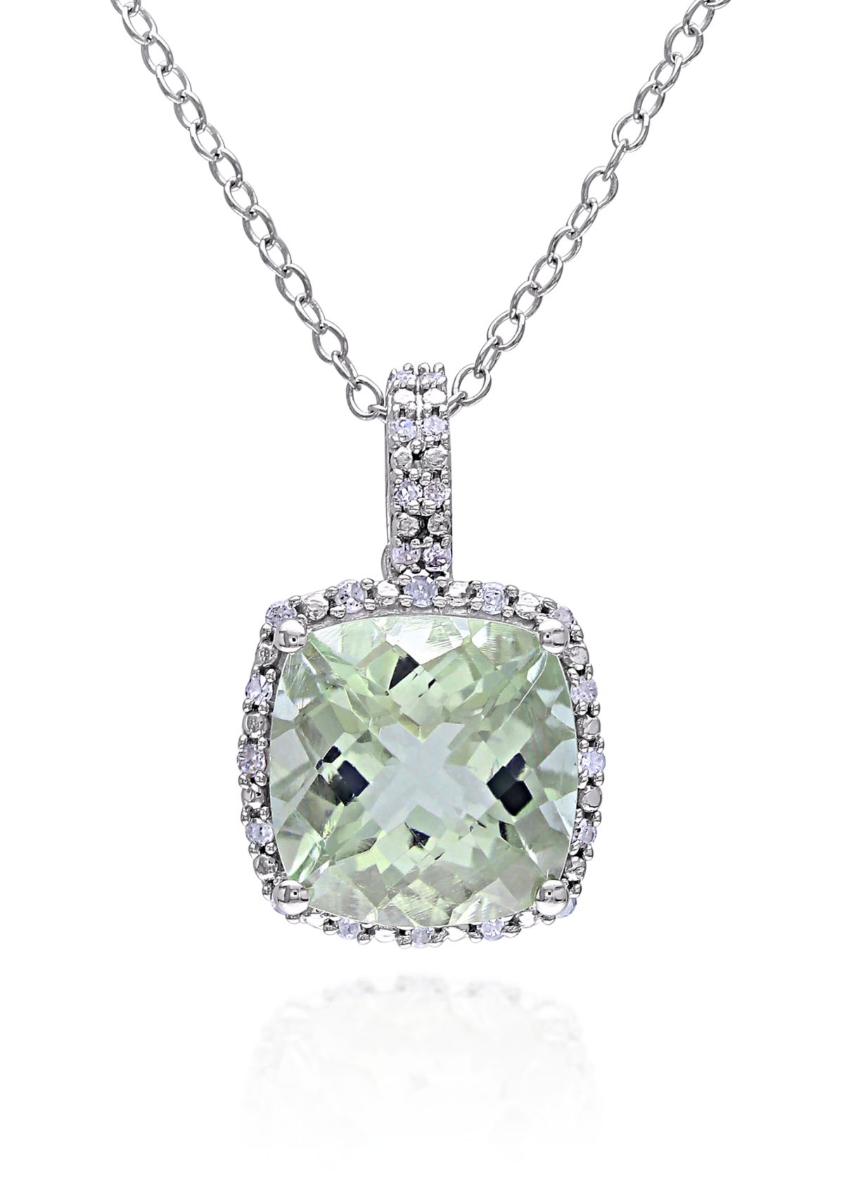 Green Amethyst and Diamond Pendant in Sterling Silver