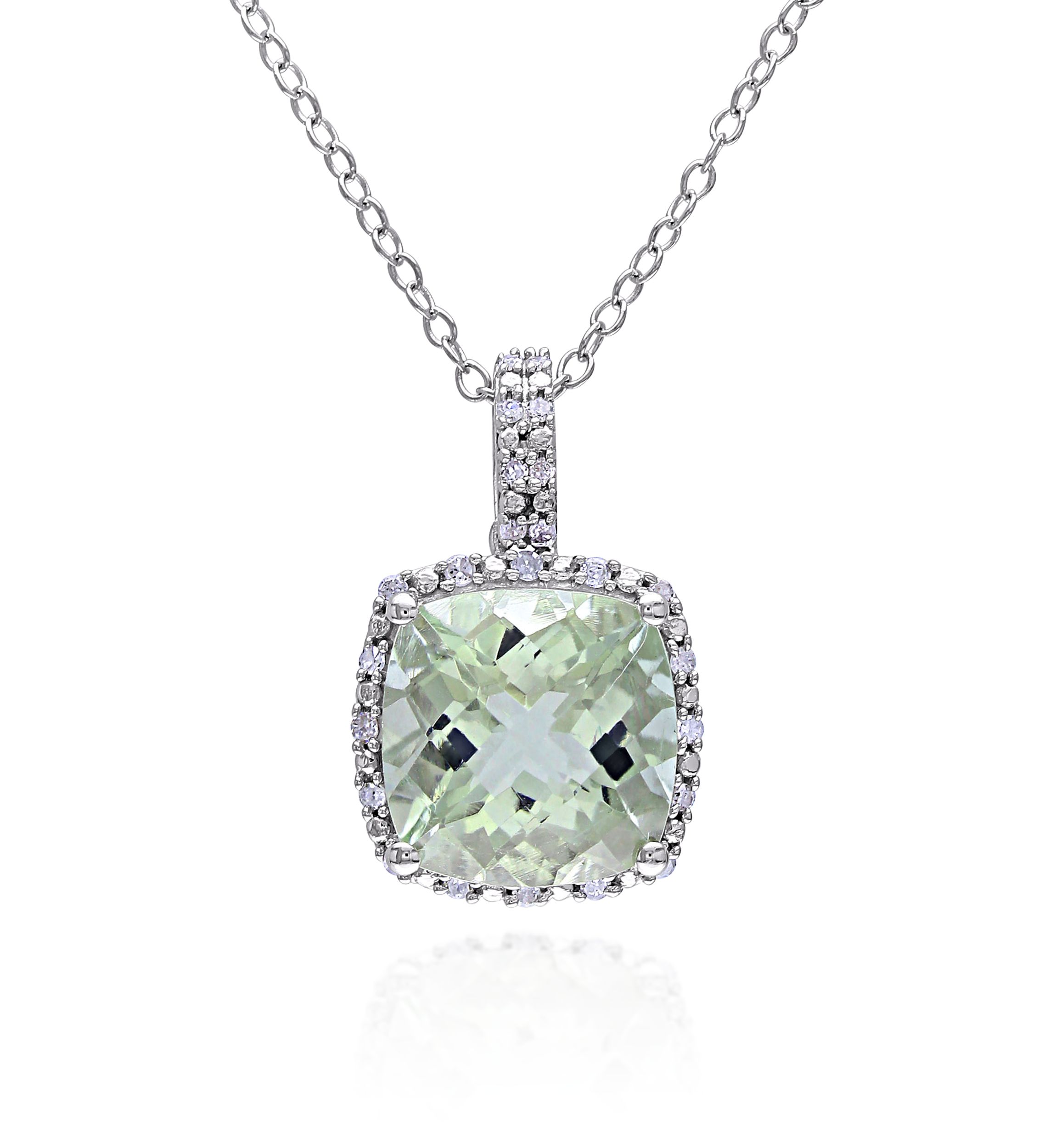 Green Amethyst and Diamond Pendant in Sterling Silver