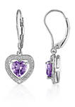 Amethyst and Diamond Heart Earrings in Sterling Silver