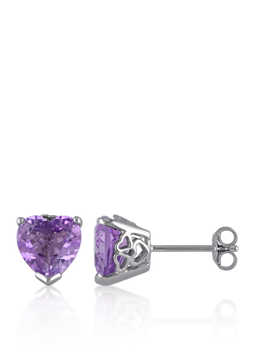 Amethyst Heart Earrings in Sterling Silver