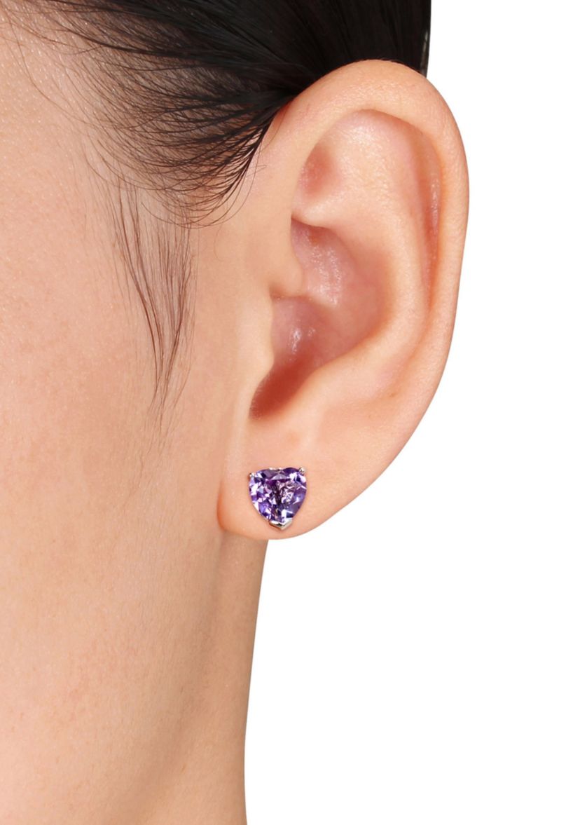 Amethyst Heart Earrings in Sterling Silver
