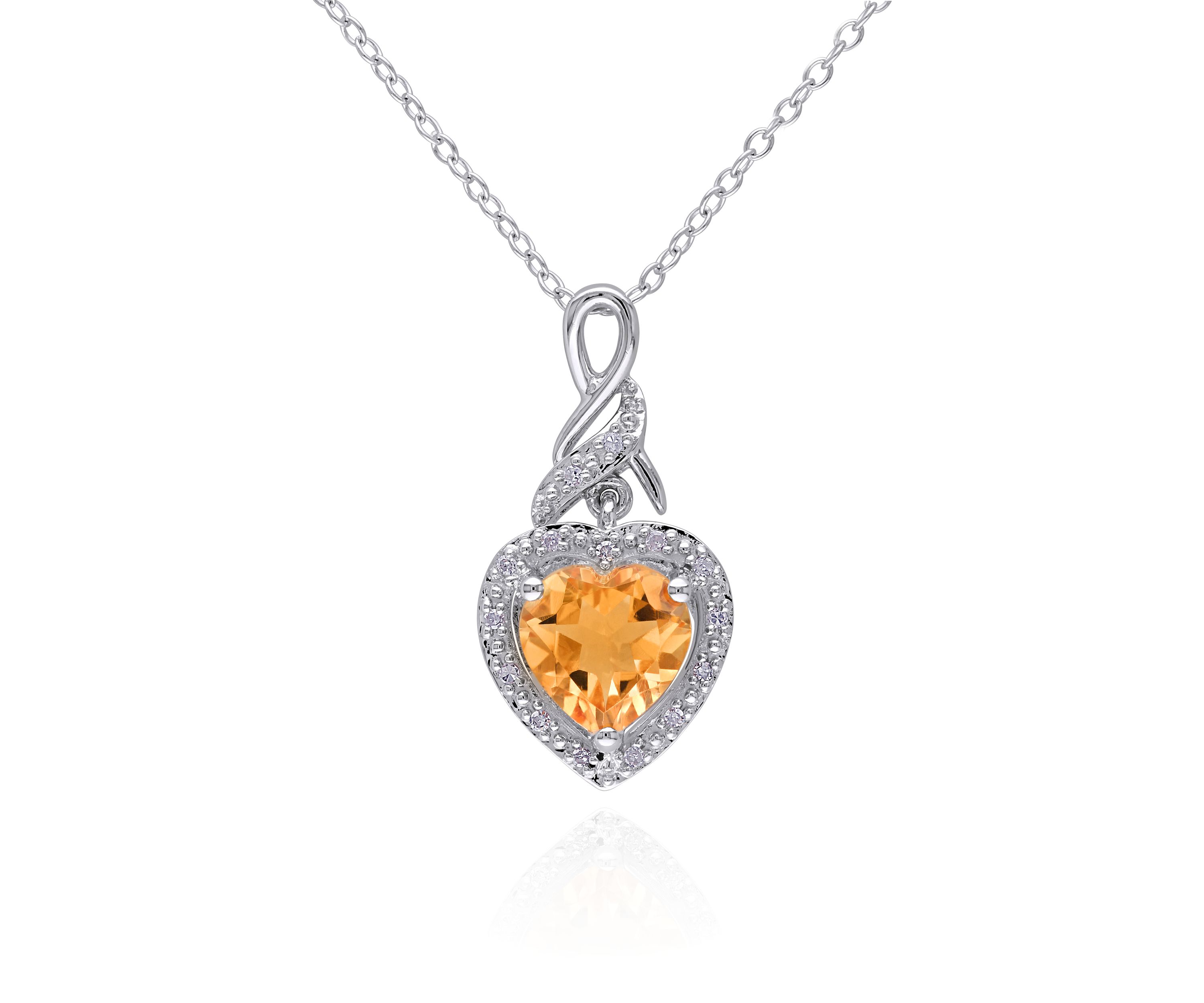 Sterling Silver Citrine and Diamond Pendant