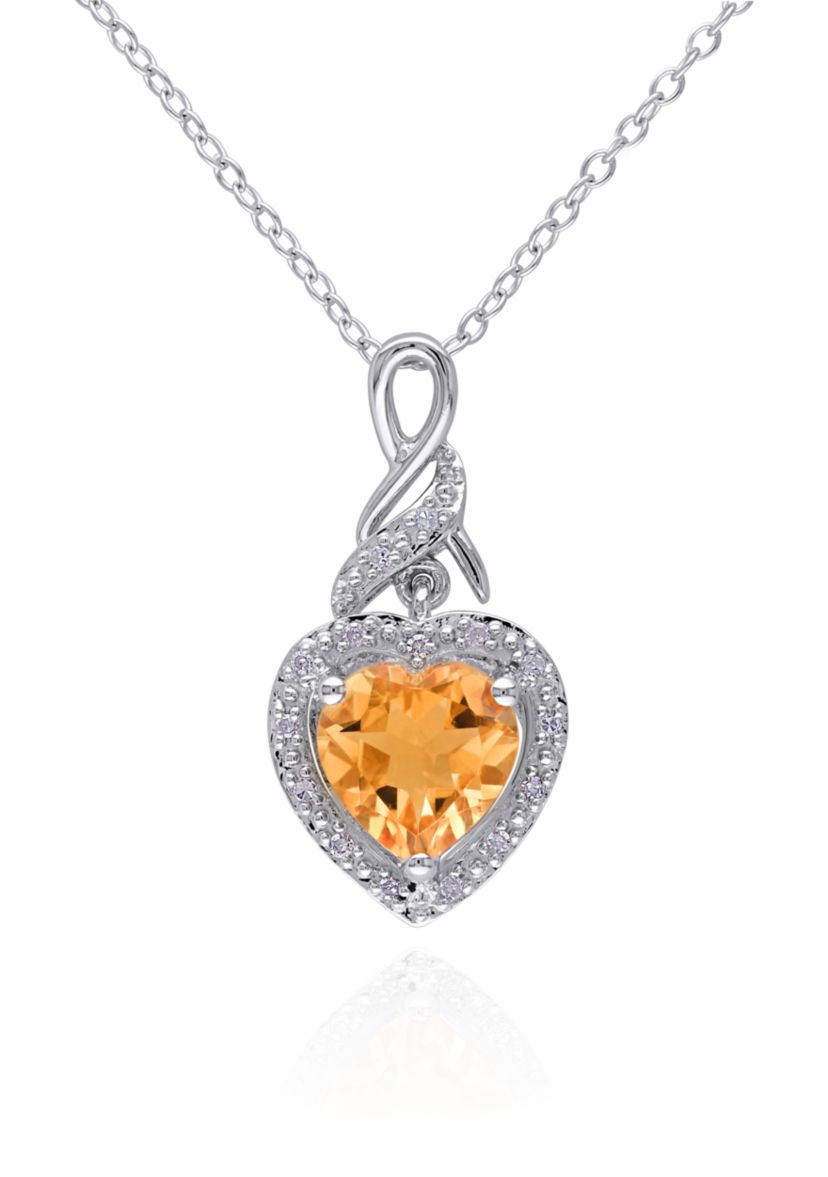 Sterling Silver Citrine and Diamond Pendant