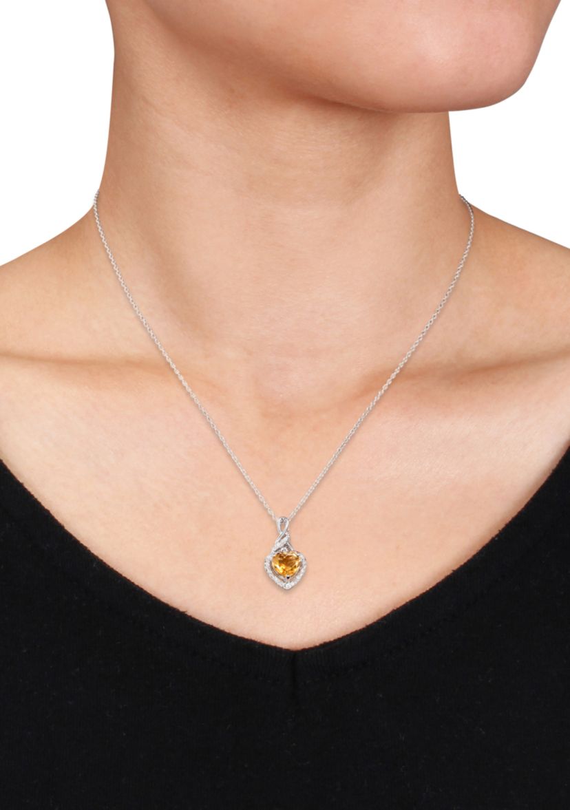 Sterling Silver Citrine and Diamond Pendant
