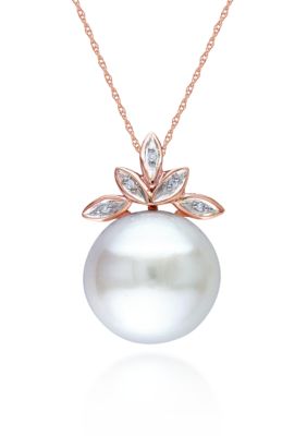 Belk & Co 10k Rose Gold Cultured Freshwater Pearl and Diamond Pendant, White