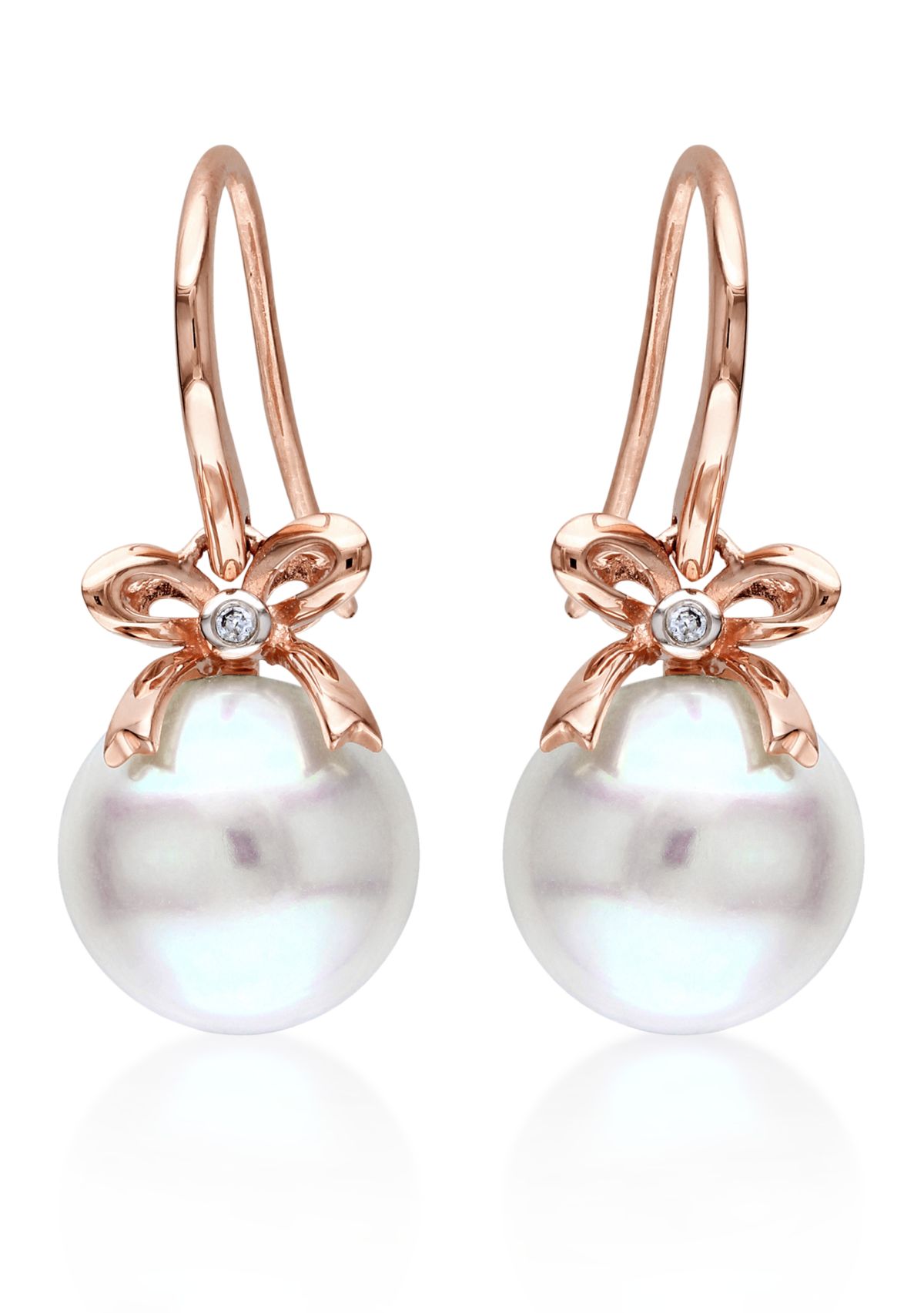 10k Rose Gold Cultured Freshwater Pearl and Diamond Bow Earrings