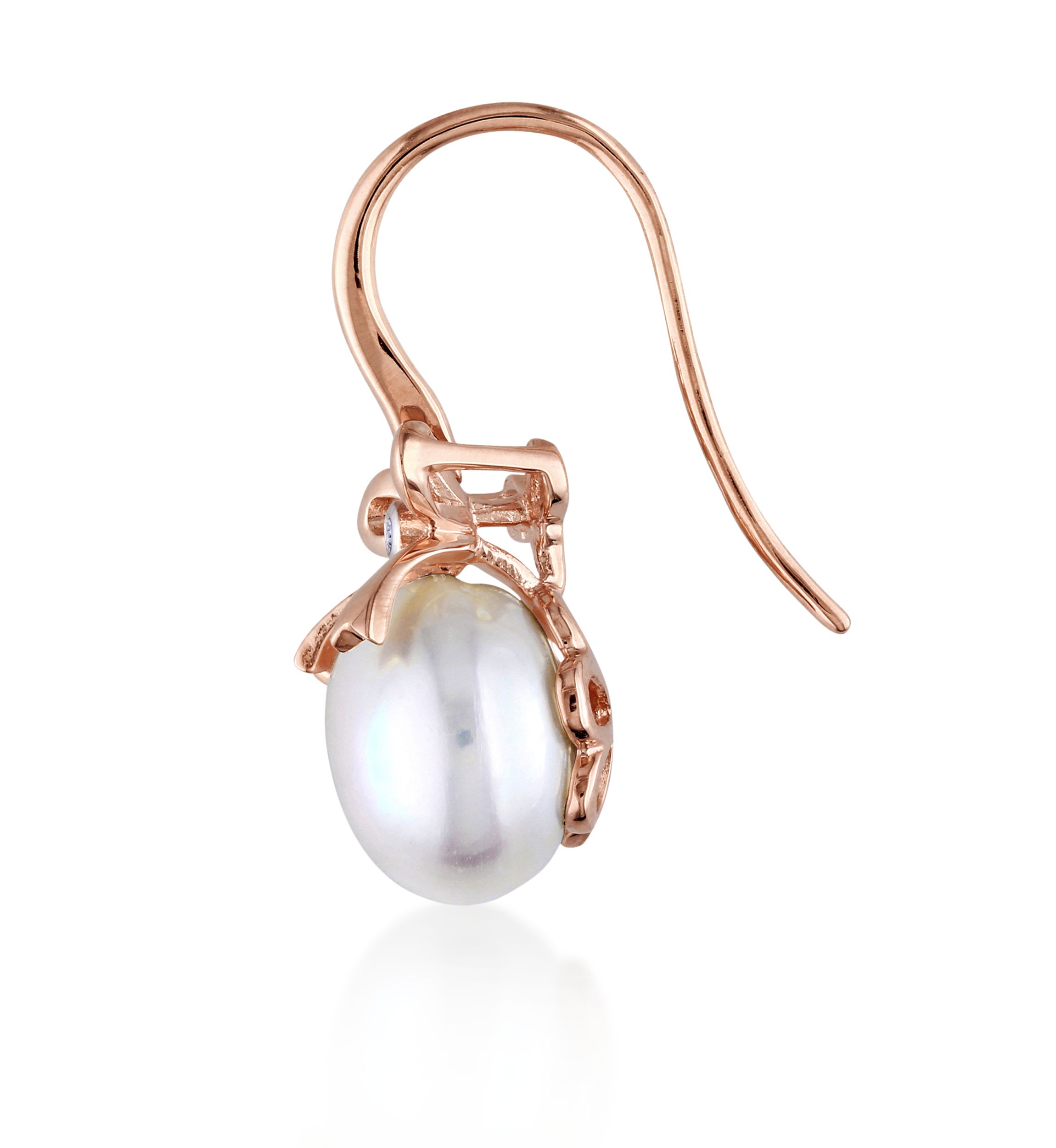 10k Rose Gold Cultured Freshwater Pearl and Diamond Bow Earrings