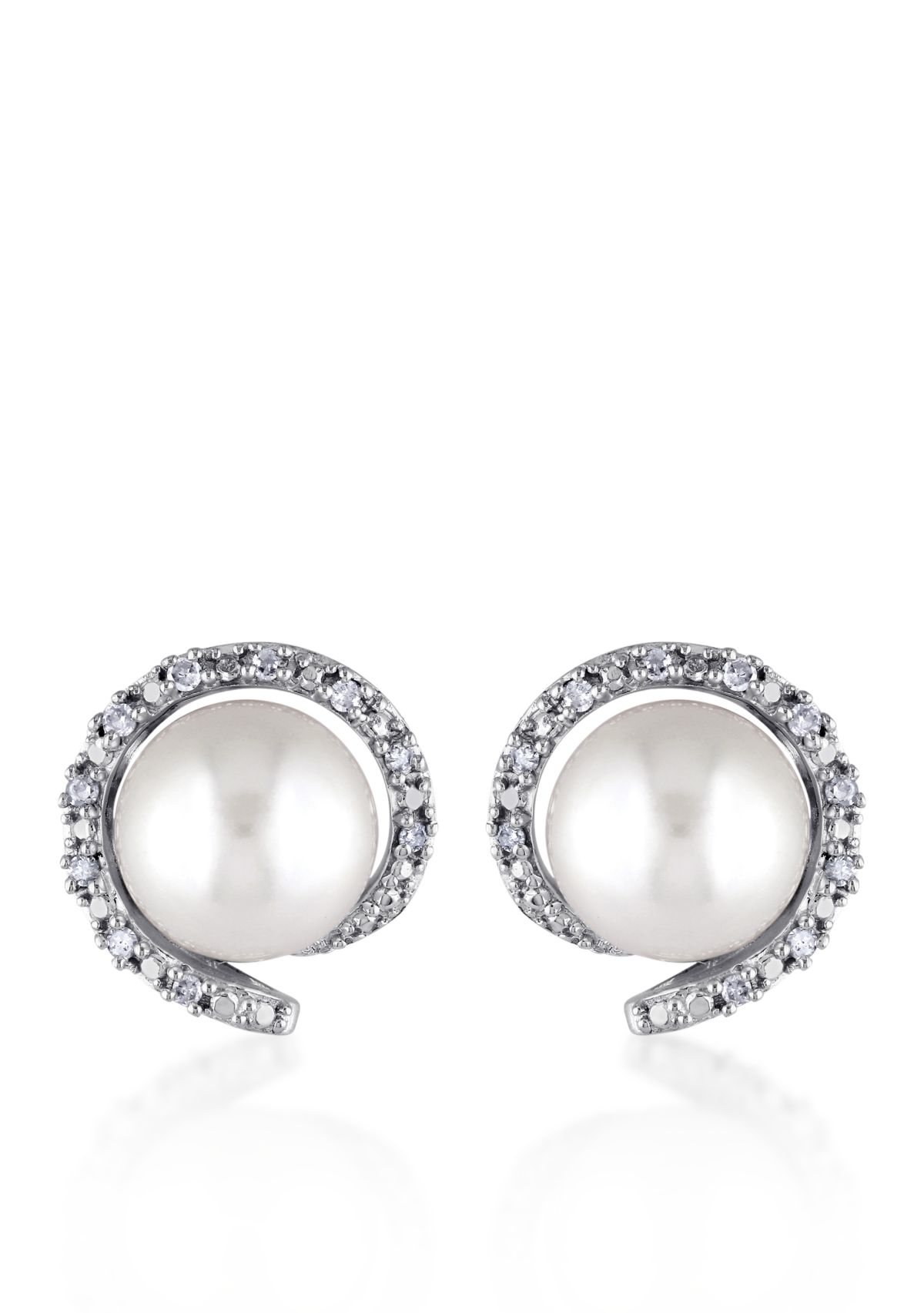 10k White Gold Cultured Freshwater Pearl and Diamond Stud Earrings