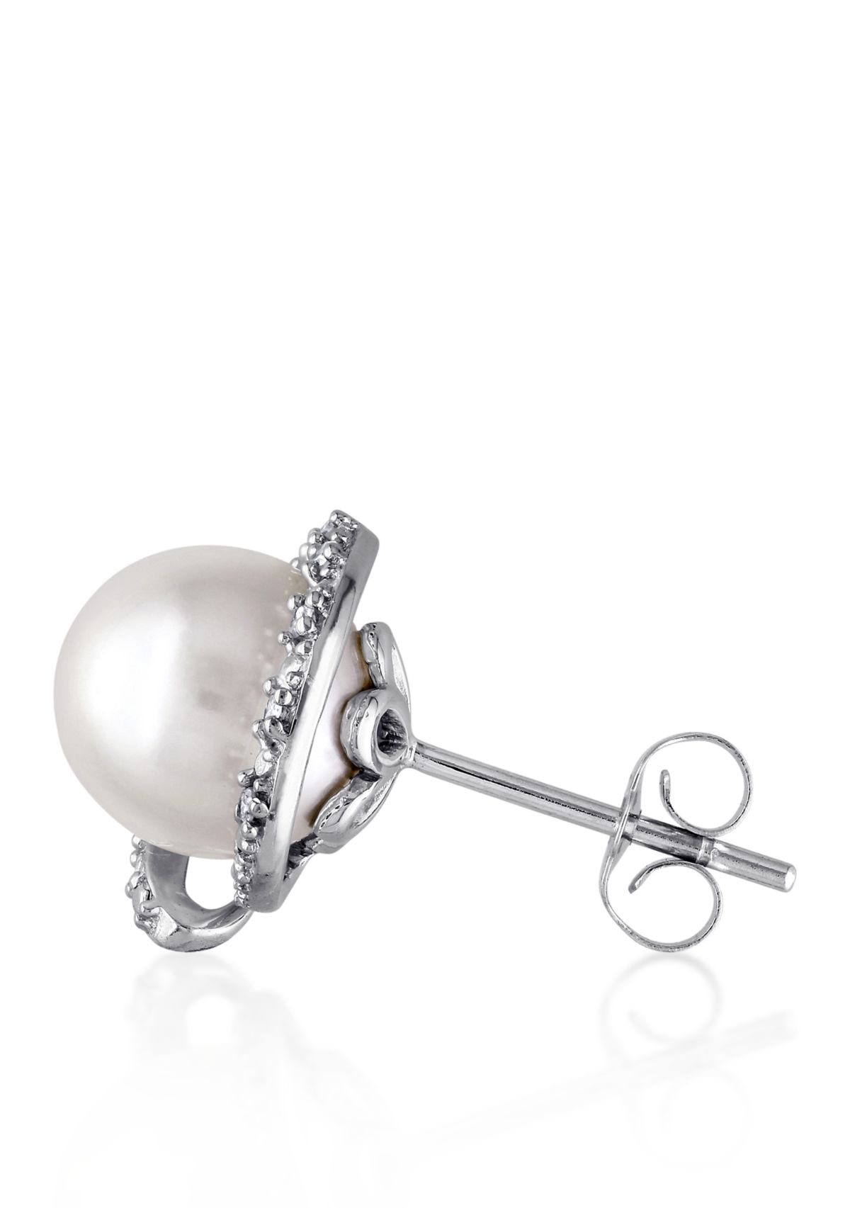 10k White Gold Cultured Freshwater Pearl and Diamond Stud Earrings