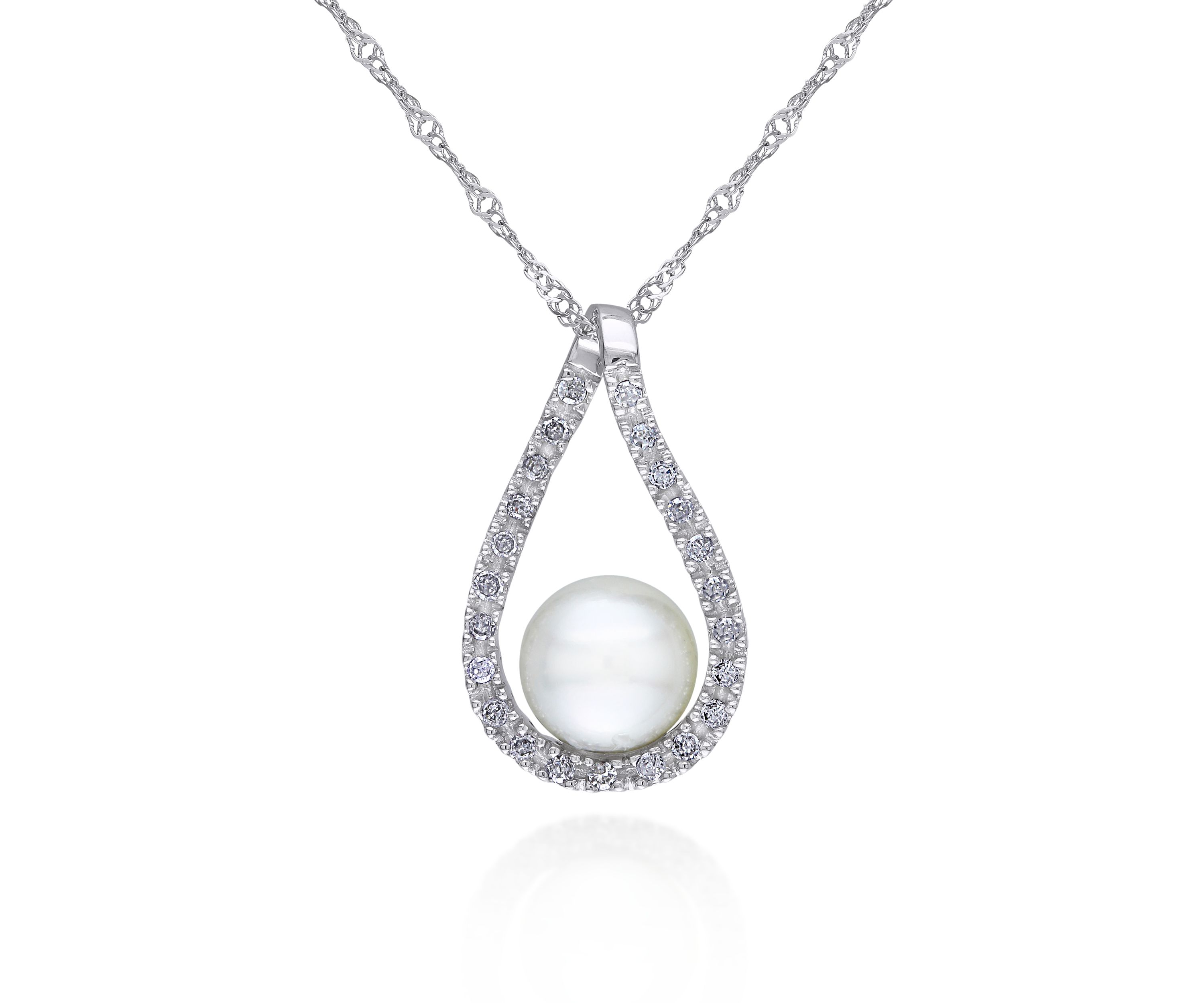 14k White Gold Cultured Freshwater Pearl and Diamond Pendant
