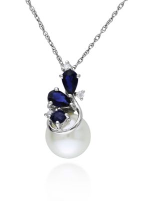 Belk & Co 10k White Gold Cultured Freshwater Pearl, Sapphire, and Diamond Pendant