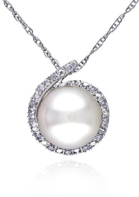 Belk & Co 10k White Gold Cultured Freshwater Pearl and Diamond Pendant