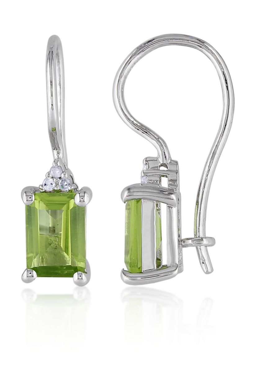 Sterling Silver Peridot and Diamond Earrings