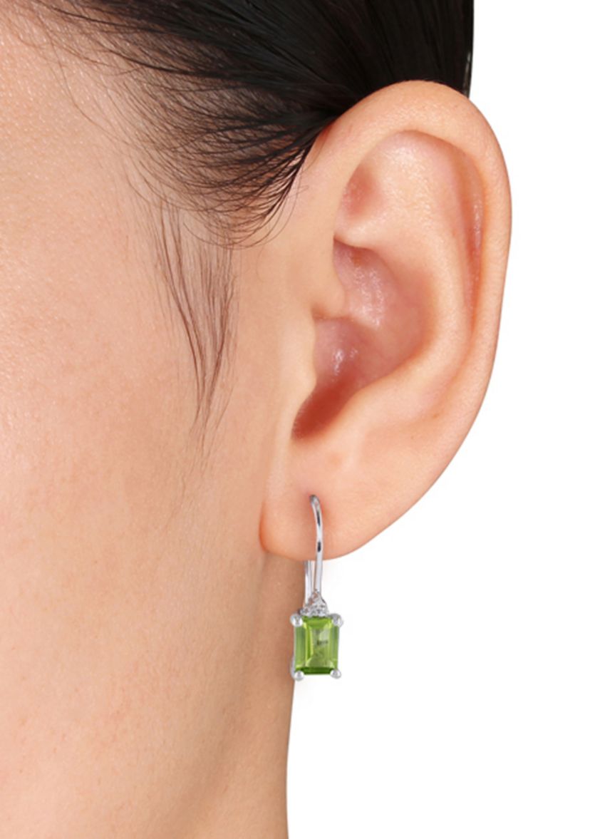 Sterling Silver Peridot and Diamond Earrings