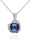Sterling Silver Black Cultured Freshwater Pearl and Diamond Pendant