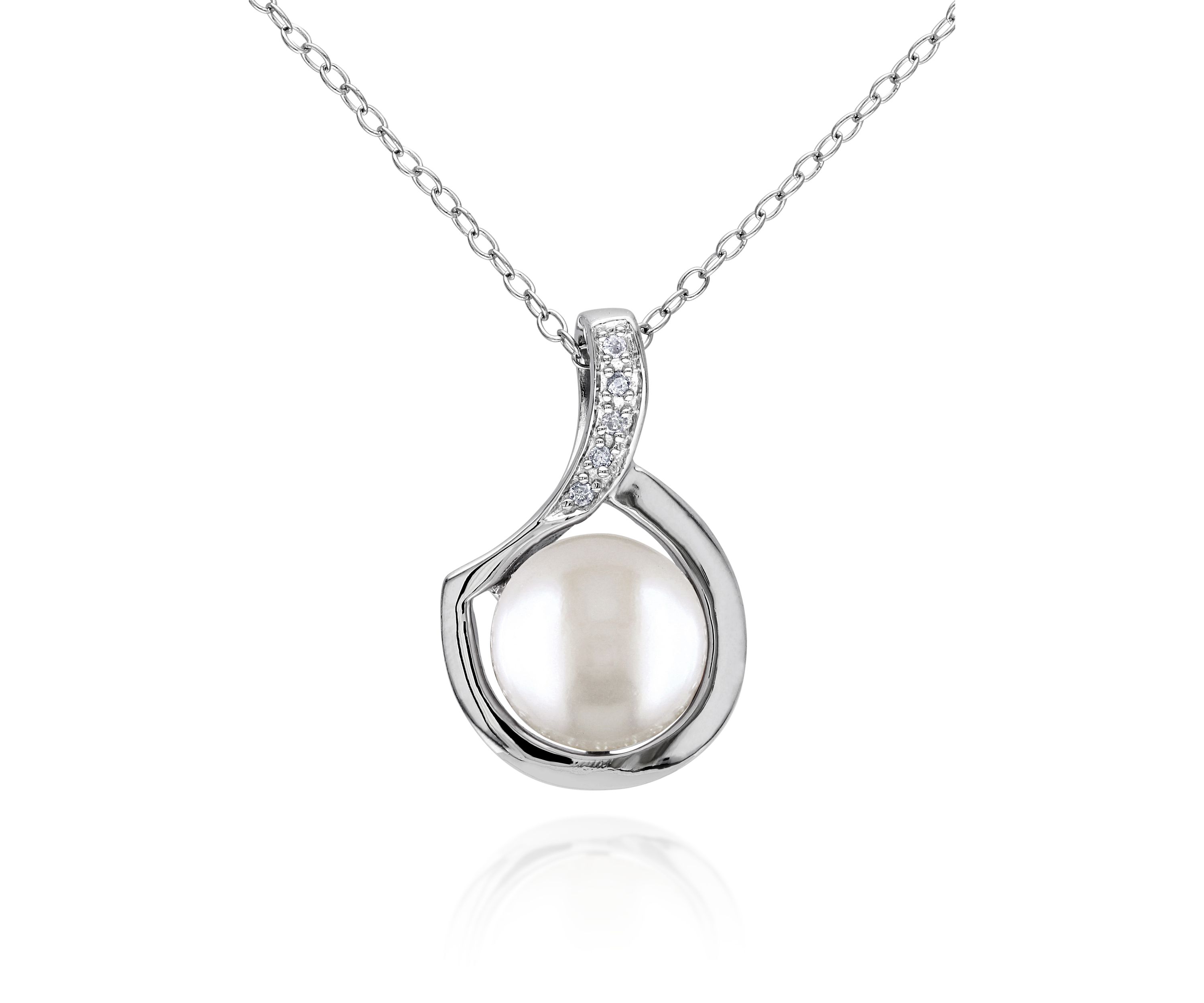 Sterling Silver White Cultured Freshwater Pearl and Diamond Pendant