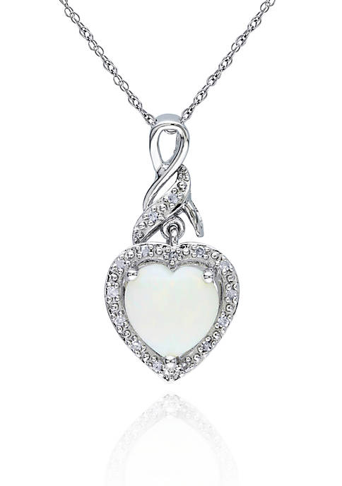 Sterling Silver Opal and Diamond Pendant