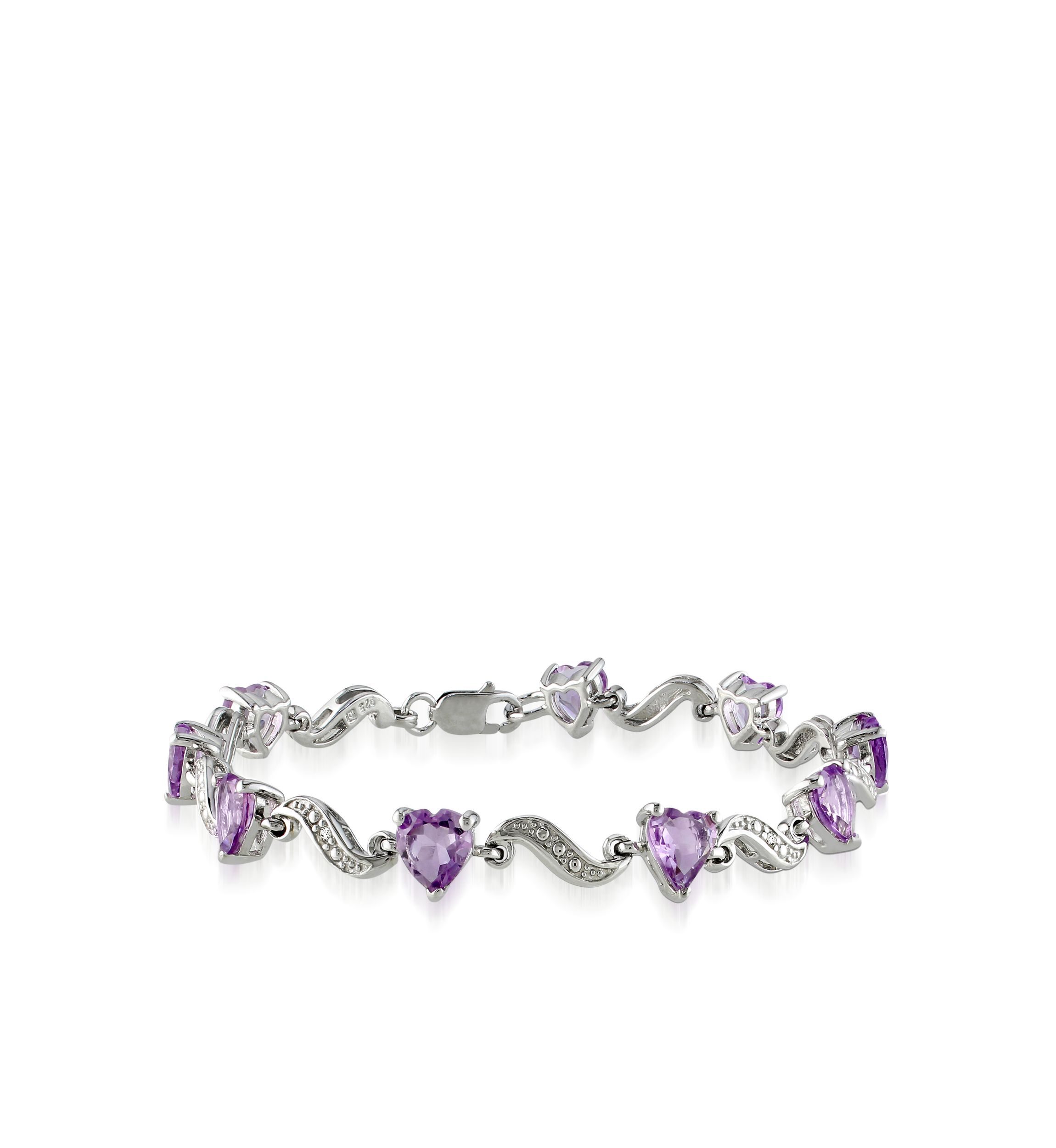 Sterling Silver Amethyst and Diamond Heart Bracelet