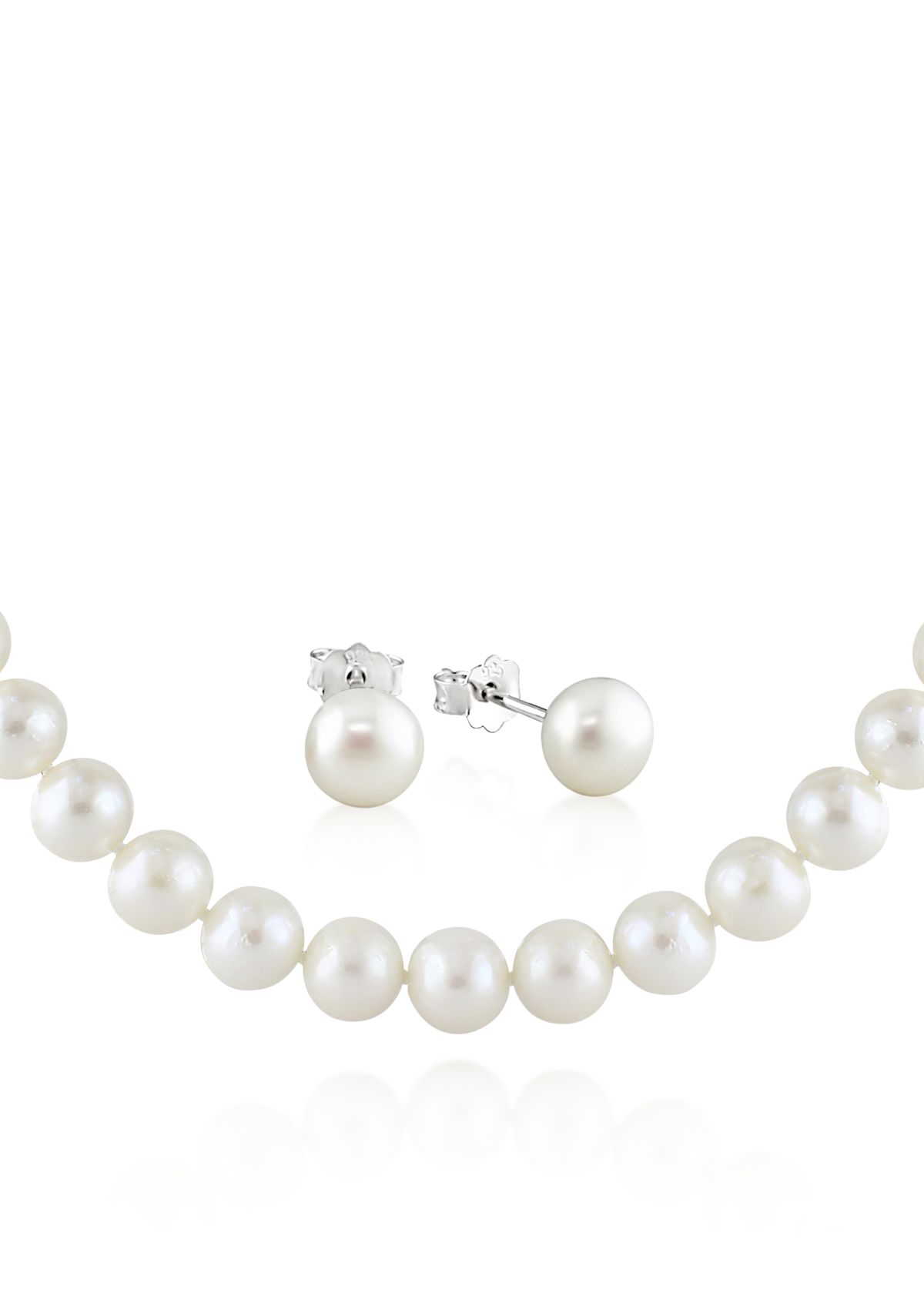 Sterling Silver White Cultured Freshwater Pearl Necklace and Earring Set