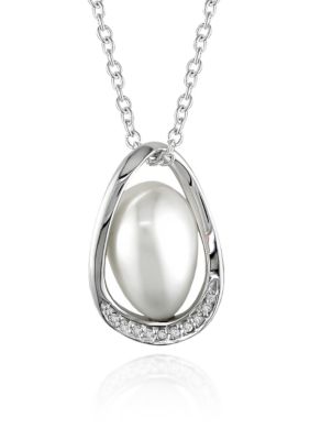 Belk & Co Sterling Silver White Cultured Freshwater Pearl and Diamond Pendant
