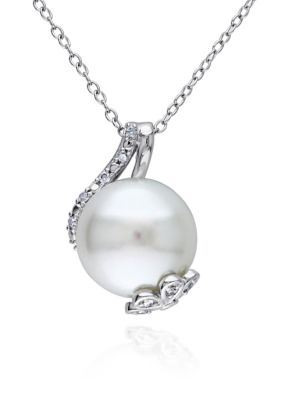 Belk & Co Sterling Silver White Cultured Freshwater Pearl and Diamond Pendant
